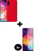 BTH BTH Samsung Galaxy A50 Siliconen Hoesje Cover Rood Met 2x Screenprotector