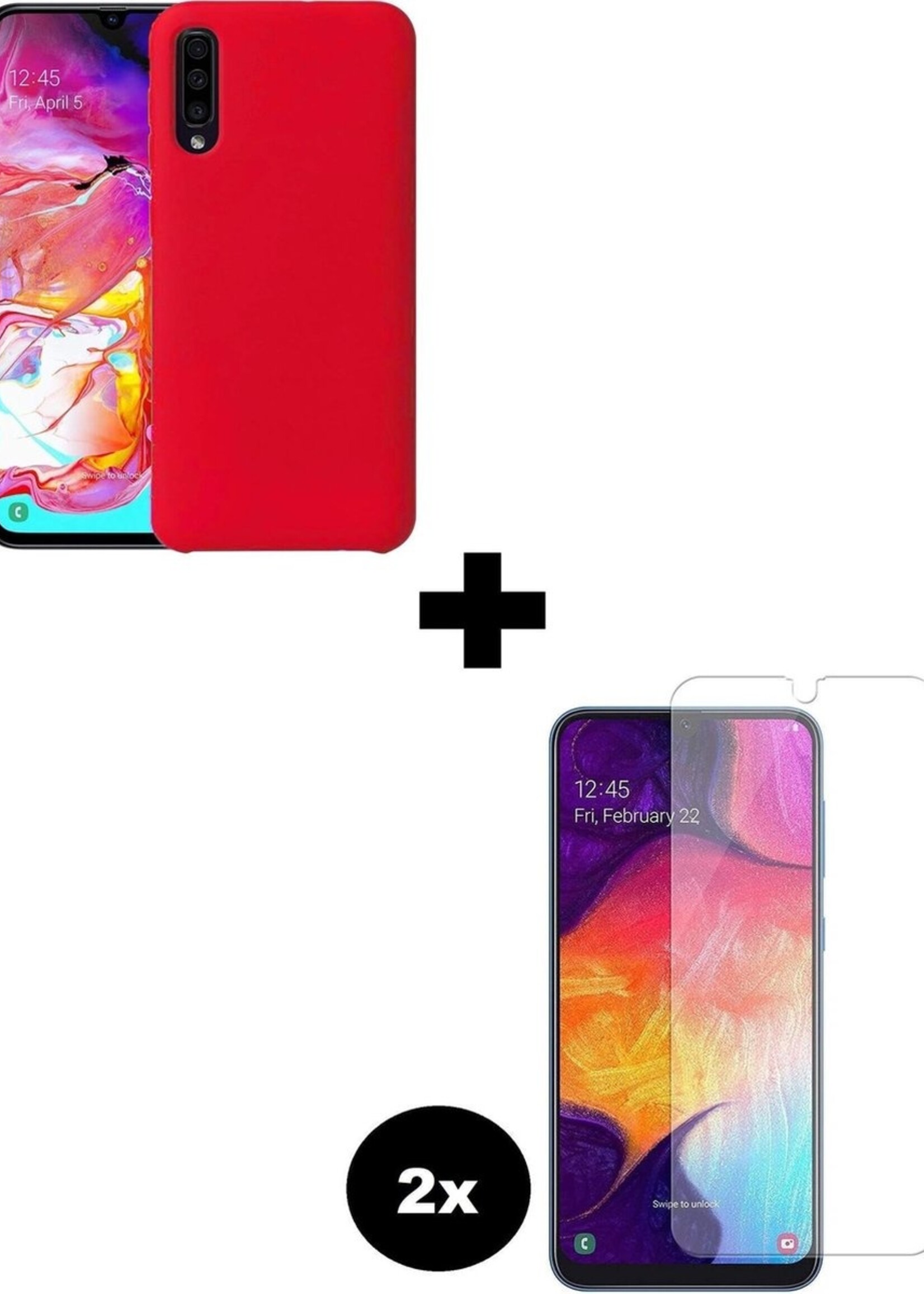 BTH Hoesje Geschikt voor Samsung Galaxy A50 Hoesje Siliconen Case Hoes Met 2x Screenprotector - Hoes Geschikt voor Samsung A50 Hoes Cover Case - Rood