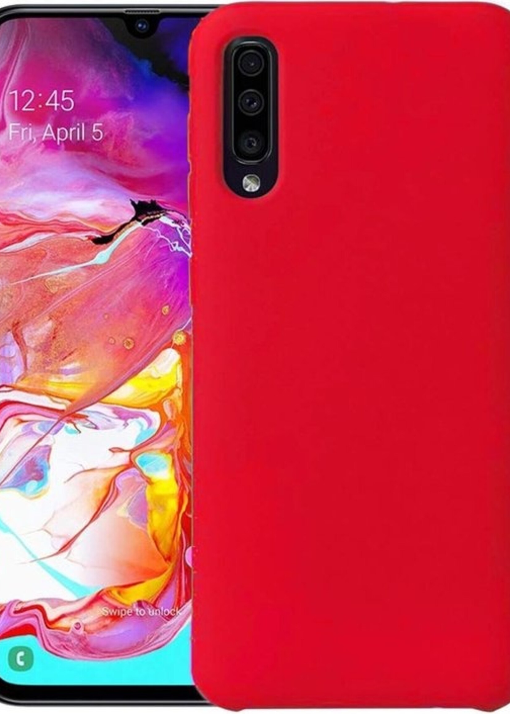 BTH Hoesje Geschikt voor Samsung Galaxy A50 Hoesje Siliconen Case Hoes Met 2x Screenprotector - Hoes Geschikt voor Samsung A50 Hoes Cover Case - Rood