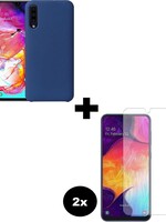 BTH BTH Samsung Galaxy A50 Siliconen Hoesje Cover Donker Blauw Met 2x Screenprotector