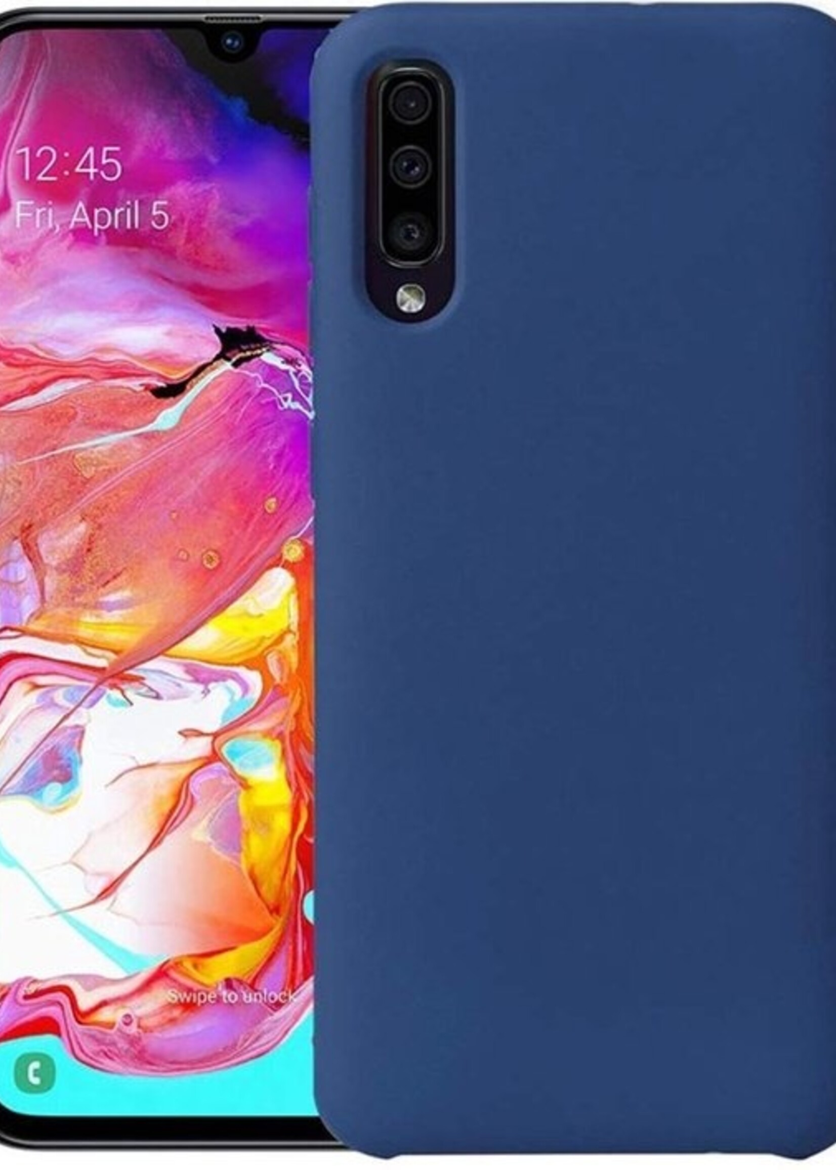 BTH Hoesje Geschikt voor Samsung Galaxy A50 Hoesje Siliconen Case Hoes Met 2x Screenprotector - Hoes Geschikt voor Samsung A50 Hoes Cover Case - Donkerblauw