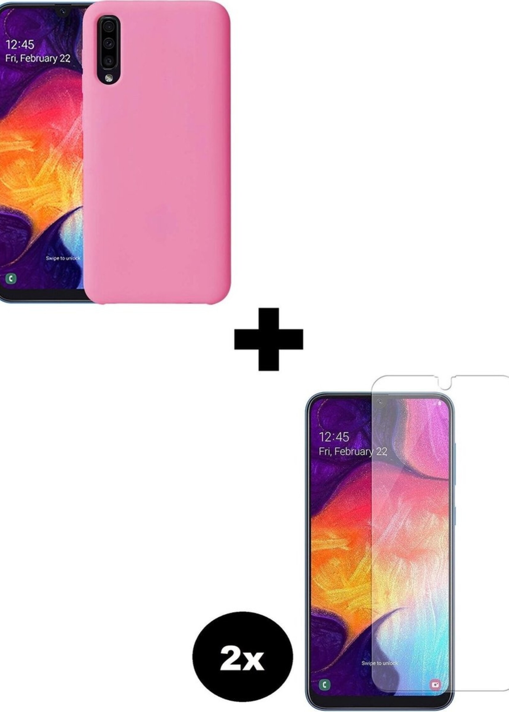 BTH Hoesje Geschikt voor Samsung Galaxy A50 Hoesje Siliconen Case Hoes Met 2x Screenprotector - Hoes Geschikt voor Samsung A50 Hoes Cover Case - Roze