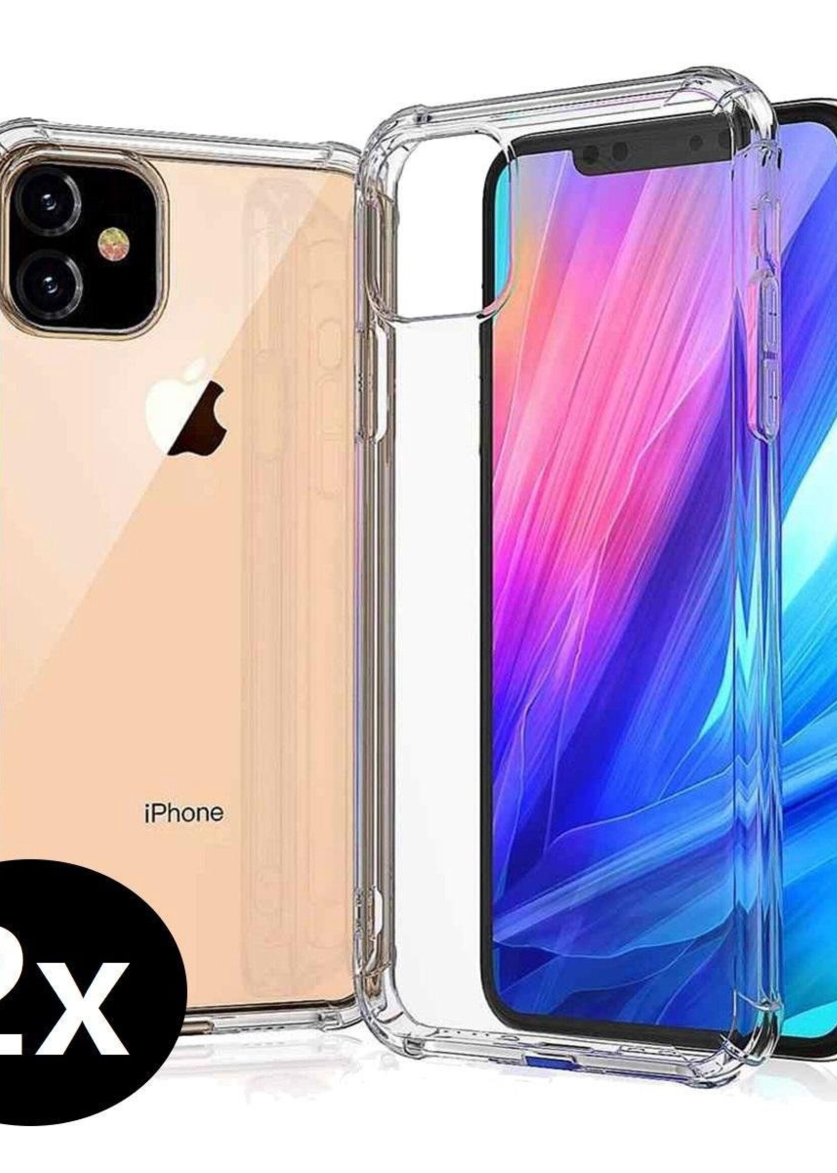 BTH Hoesje Geschikt voor iPhone 11 Hoesje Siliconen Shock Proof Case Hoes - Hoes Geschikt voor iPhone 11 Hoes Cover Case Shockproof - Transparant - 2 PACK