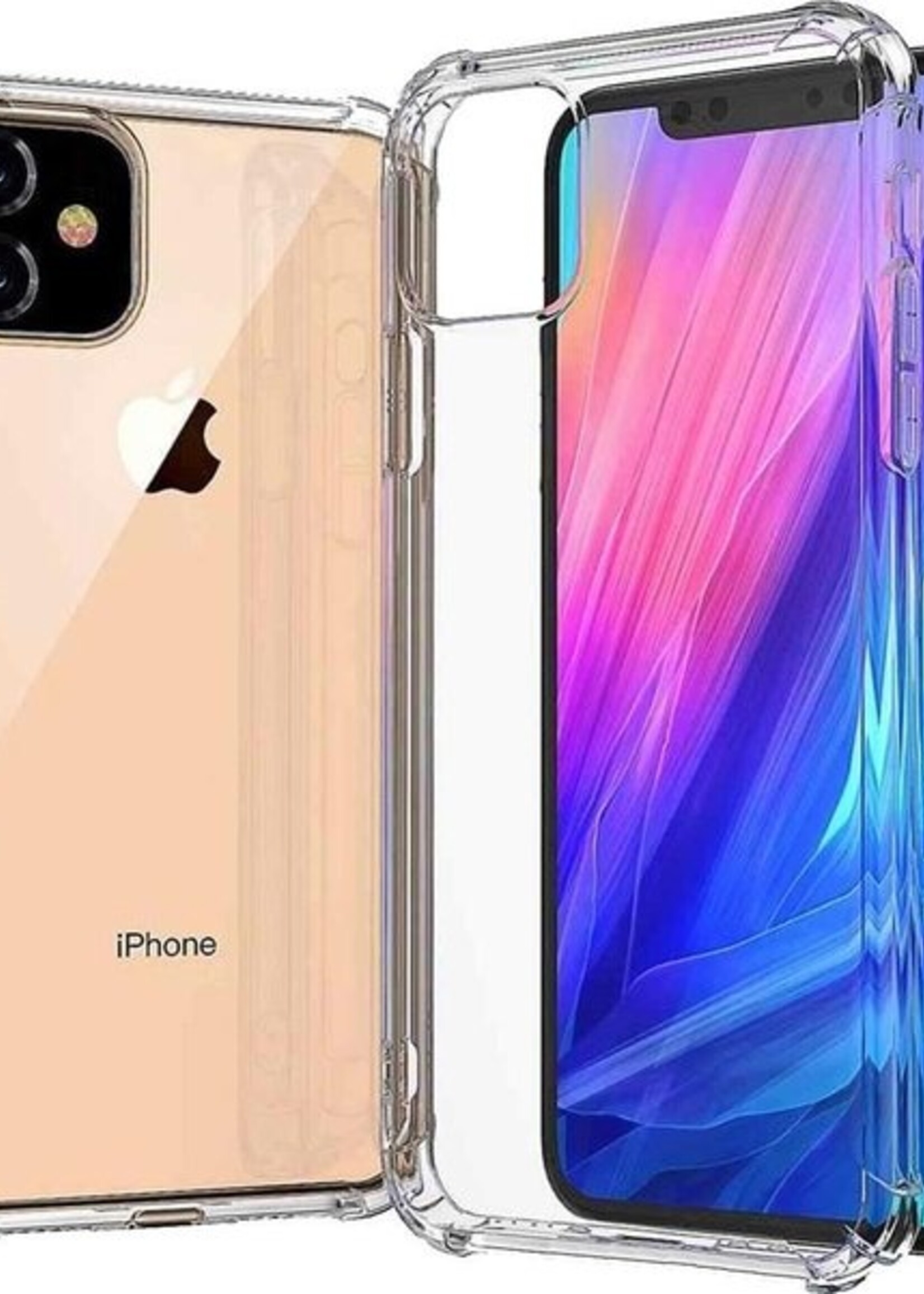 BTH Hoesje Geschikt voor iPhone 11 Hoesje Siliconen Shock Proof Case Hoes - Hoes Geschikt voor iPhone 11 Hoes Cover Case Shockproof - Transparant - 2 PACK