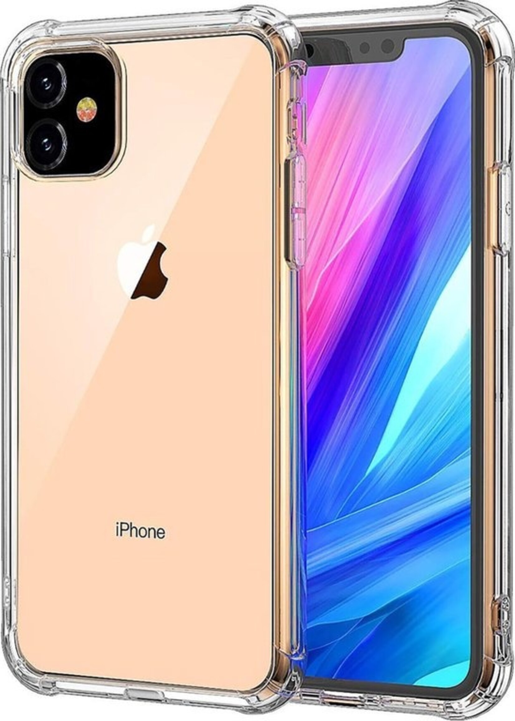 BTH Hoesje Geschikt voor iPhone 11 Hoesje Siliconen Shock Proof Case Hoes - Hoes Geschikt voor iPhone 11 Hoes Cover Case Shockproof - Transparant - 2 PACK