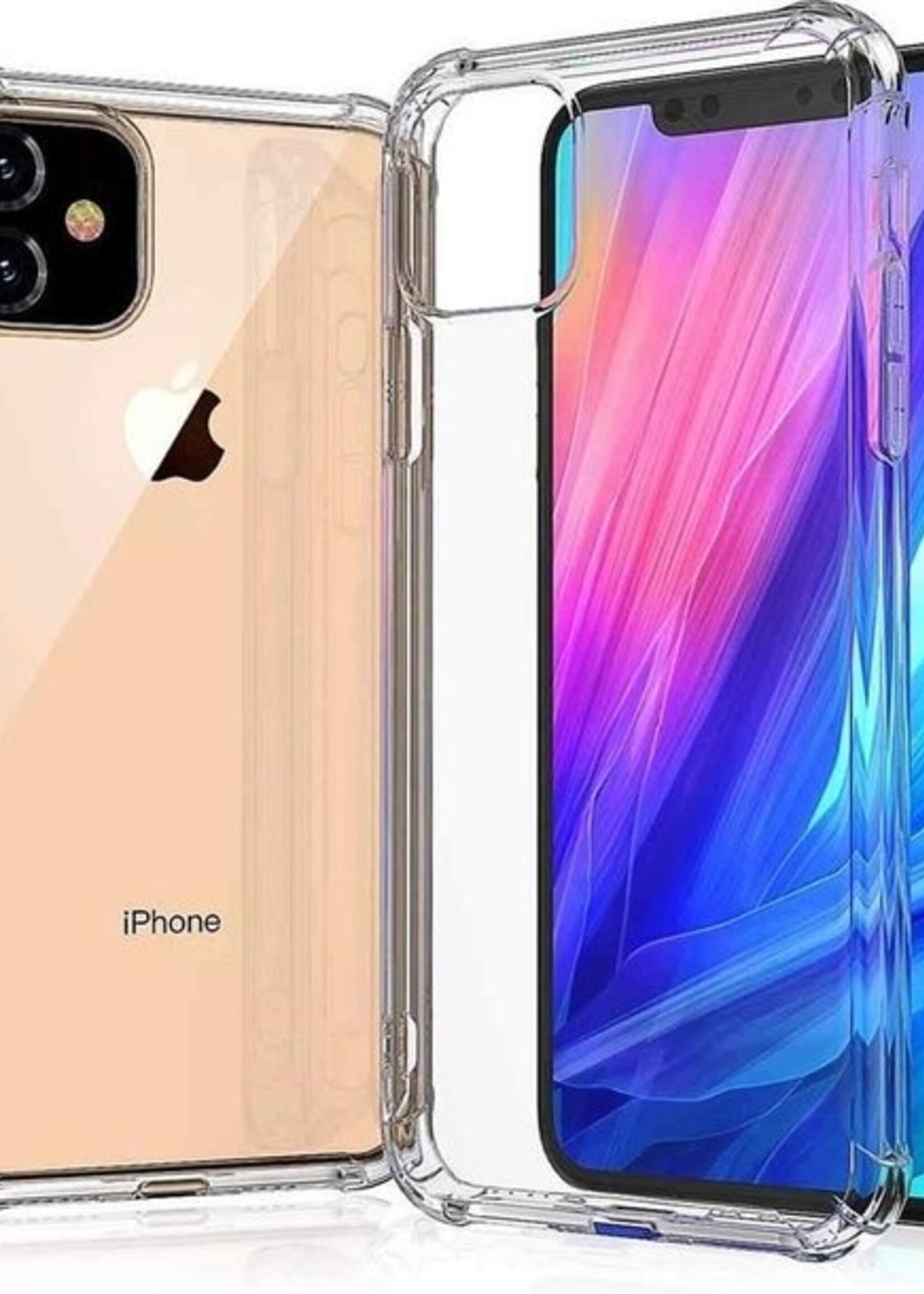 BTH Hoesje Geschikt voor iPhone 11 Hoesje Siliconen Shock Proof Case Hoes Met 2x Screenprotector - Hoes Geschikt voor iPhone 11 Hoes Cover Case Shockproof - Transparant
