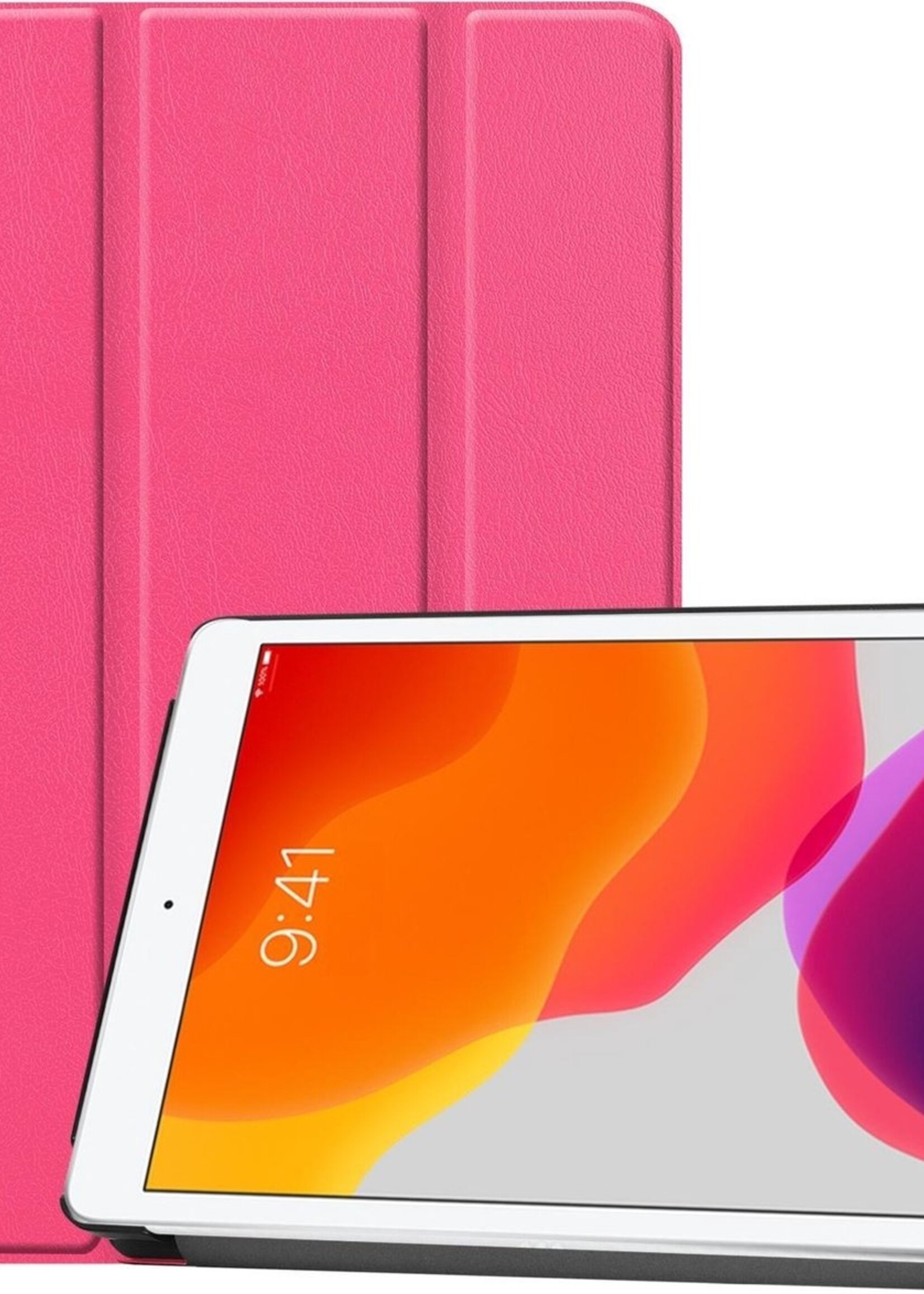 BTH Hoes Geschikt voor iPad 10.2 2019 Hoes Book Case Hoesje Trifold Cover - Hoesje Geschikt voor iPad 7 Hoesje Bookcase - Roze