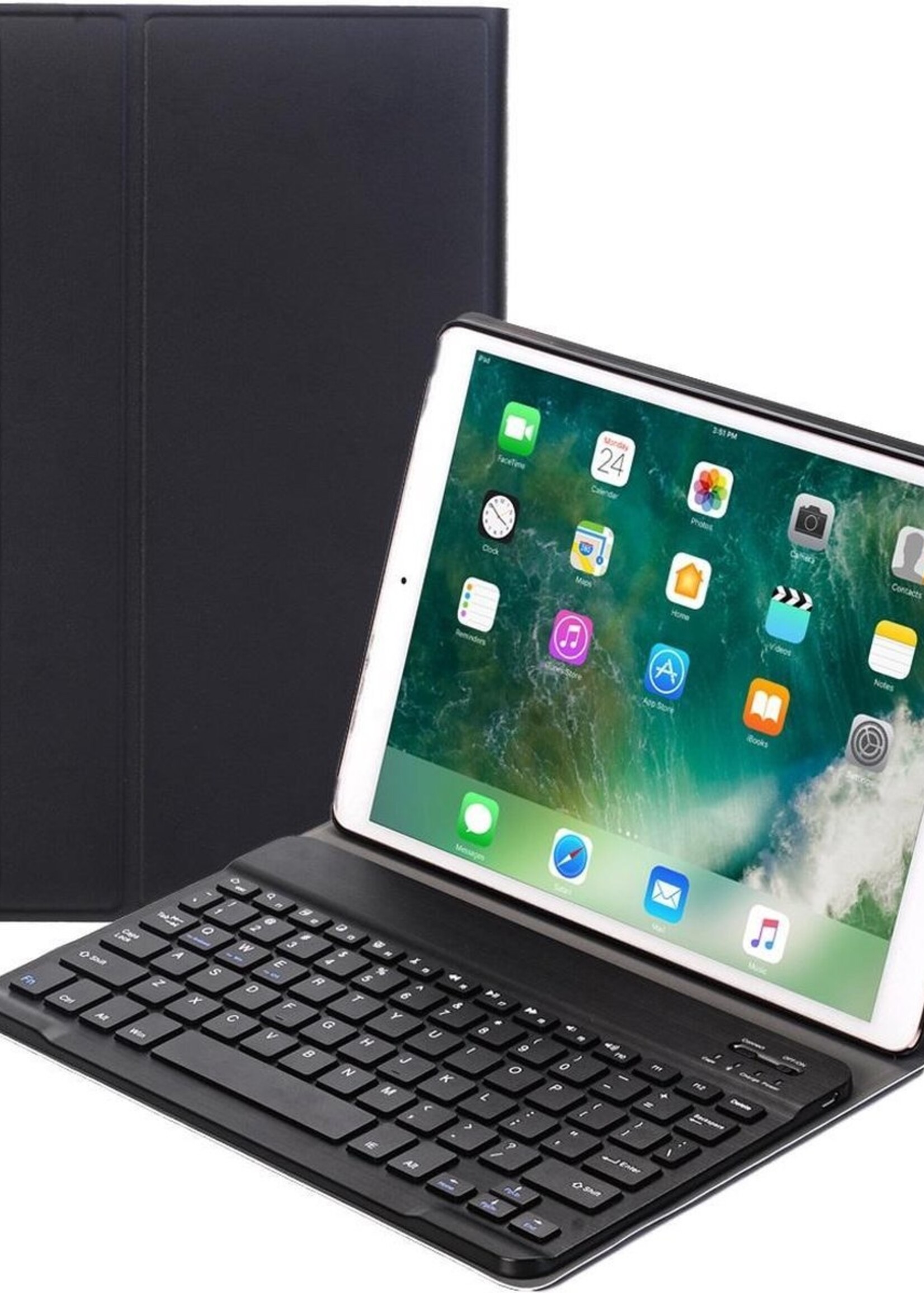 BTH Hoes Geschikt voor iPad 10.2 2019 Hoes Toetsenbord Hoesje Keyboard Case Cover - Hoesje Geschikt voor iPad 7 Hoes Toetsenbord Case - Zwart