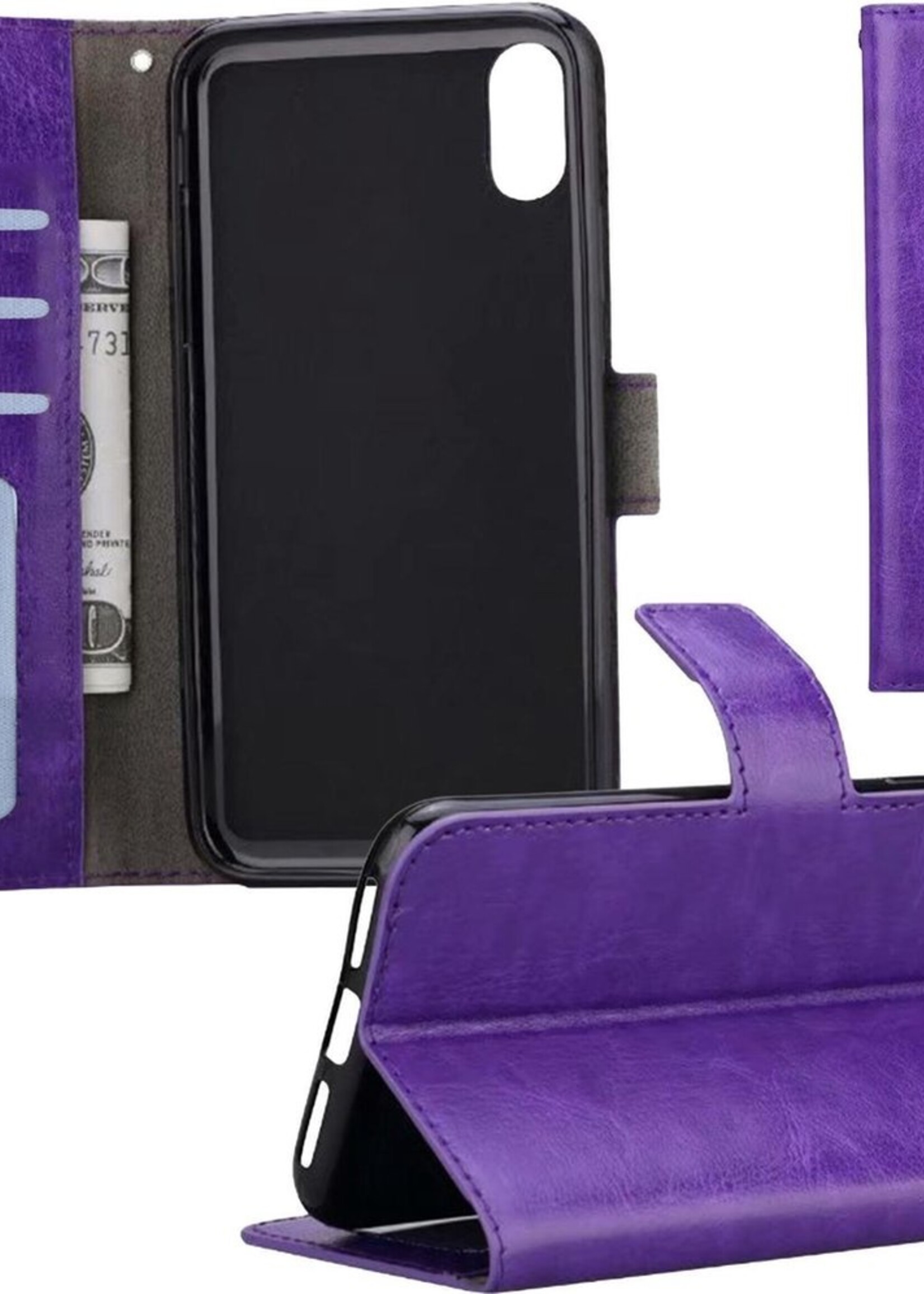 BTH Hoesje Geschikt voor iPhone Xs Hoesje Book Case Hoes Portemonnee Cover Walletcase - Hoes Geschikt voor iPhone Xs Hoes Bookcase Hoesje - Paars