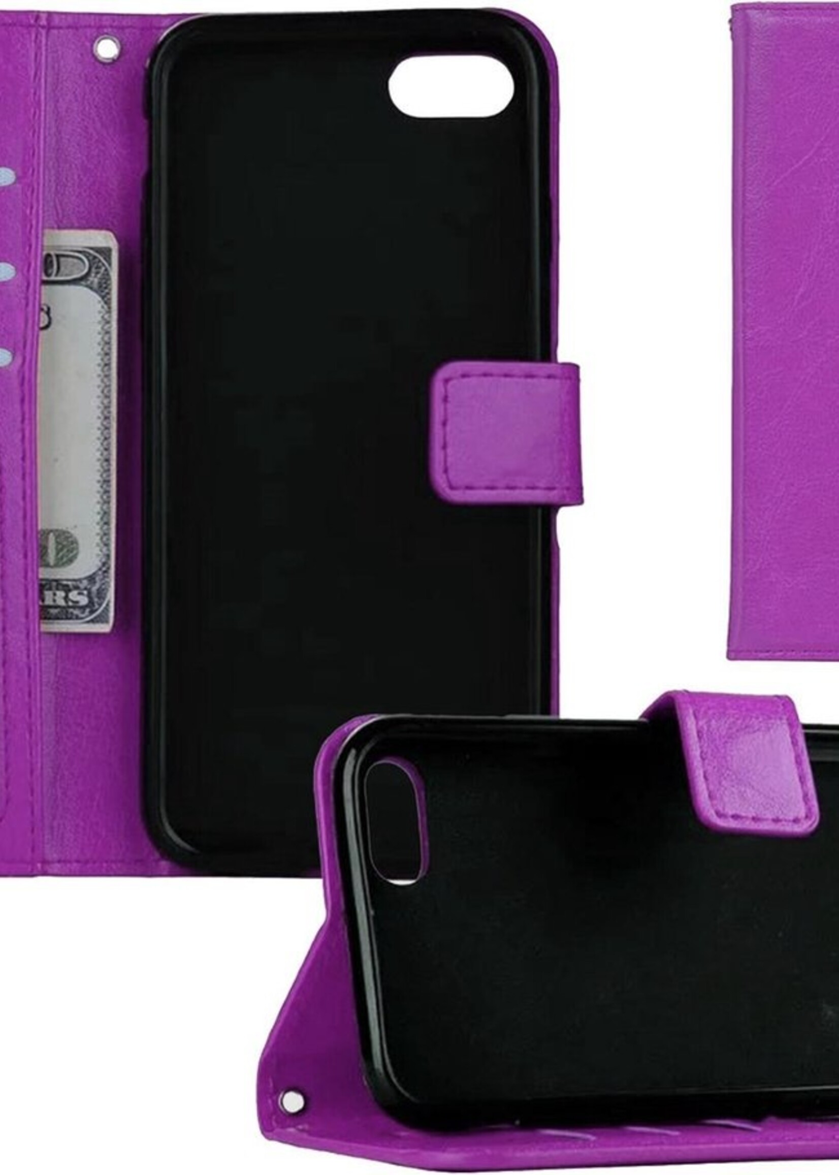 BTH Hoesje Geschikt voor iPhone 7 Hoesje Book Case Hoes Portemonnee Cover Walletcase - Hoes Geschikt voor iPhone 7 Hoes Bookcase Hoesje - Paars