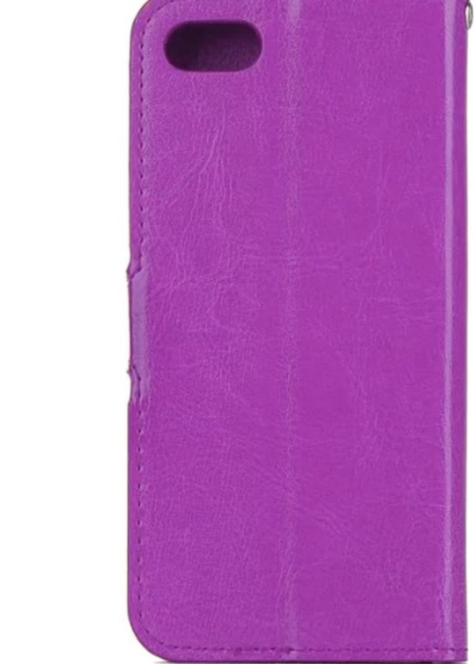 BTH Hoesje Geschikt voor iPhone 7 Hoesje Book Case Hoes Portemonnee Cover Walletcase - Hoes Geschikt voor iPhone 7 Hoes Bookcase Hoesje - Paars