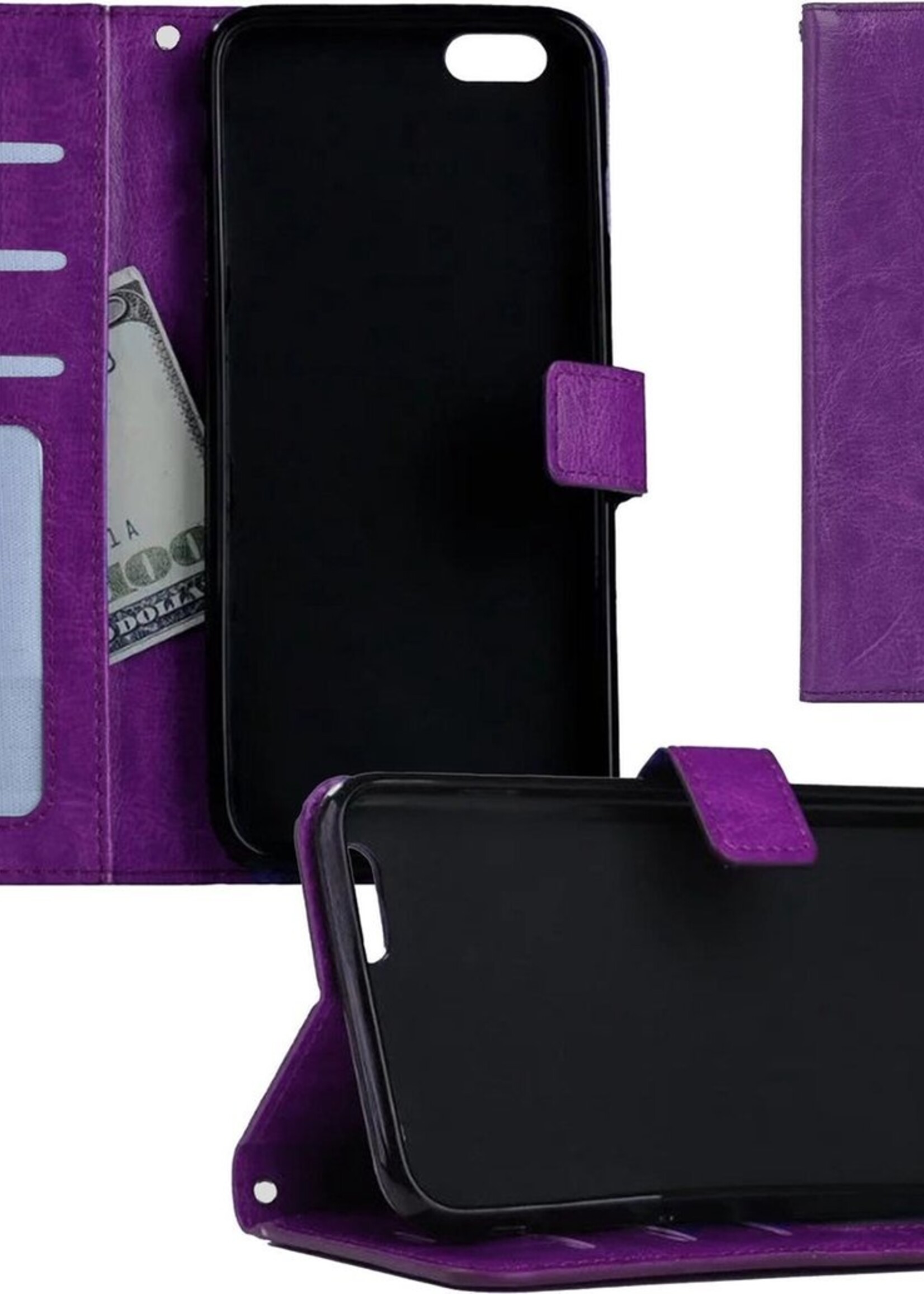 BTH Hoesje Geschikt voor iPhone 6 Hoesje Book Case Hoes Portemonnee Cover Walletcase - Hoes Geschikt voor iPhone 6 Hoes Bookcase Hoesje - Paars