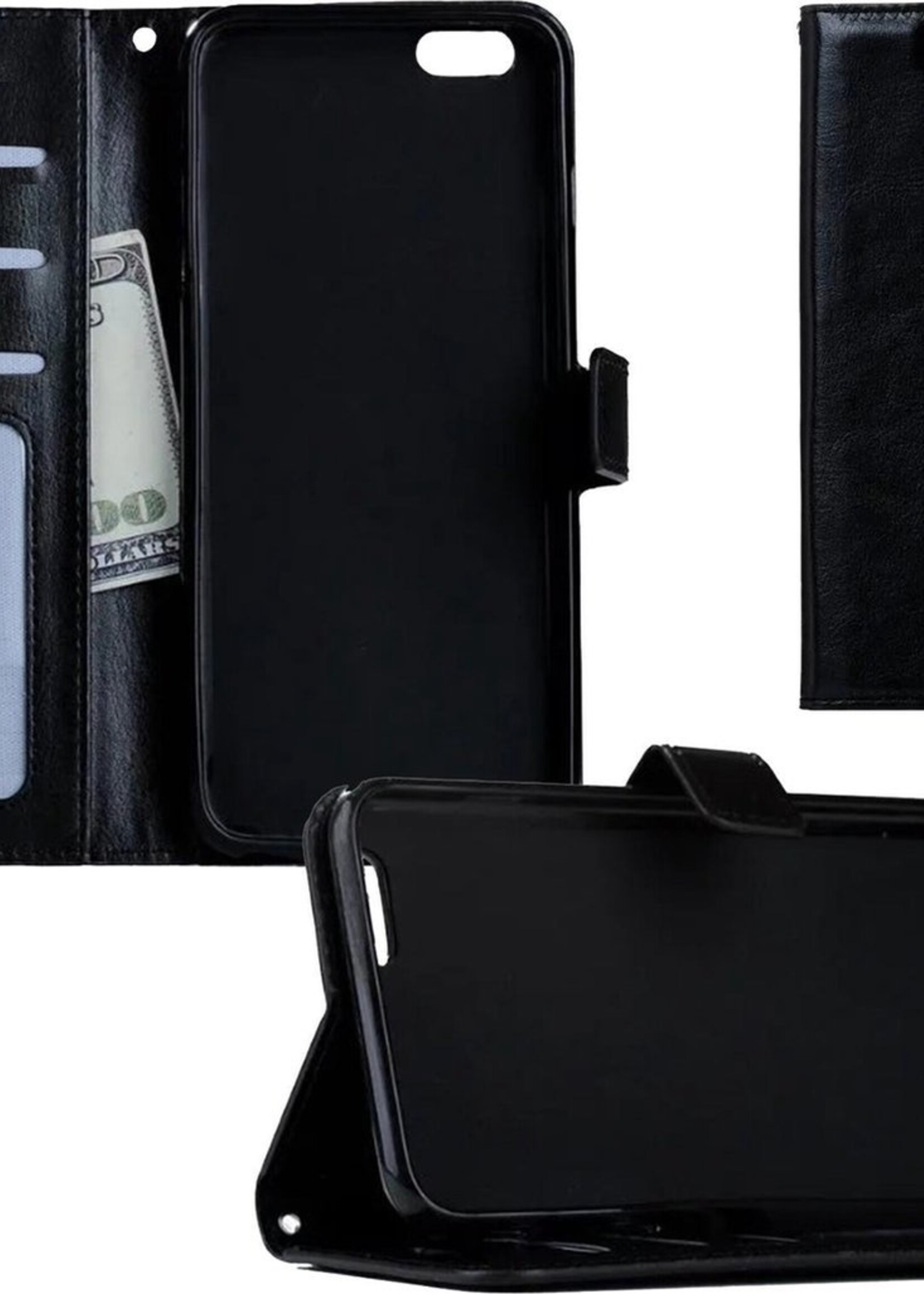 BTH Hoesje Geschikt voor iPhone 5 Hoesje Book Case Hoes Portemonnee Cover Walletcase - Hoes Geschikt voor iPhone 5 Hoes Bookcase Hoesje - Zwart