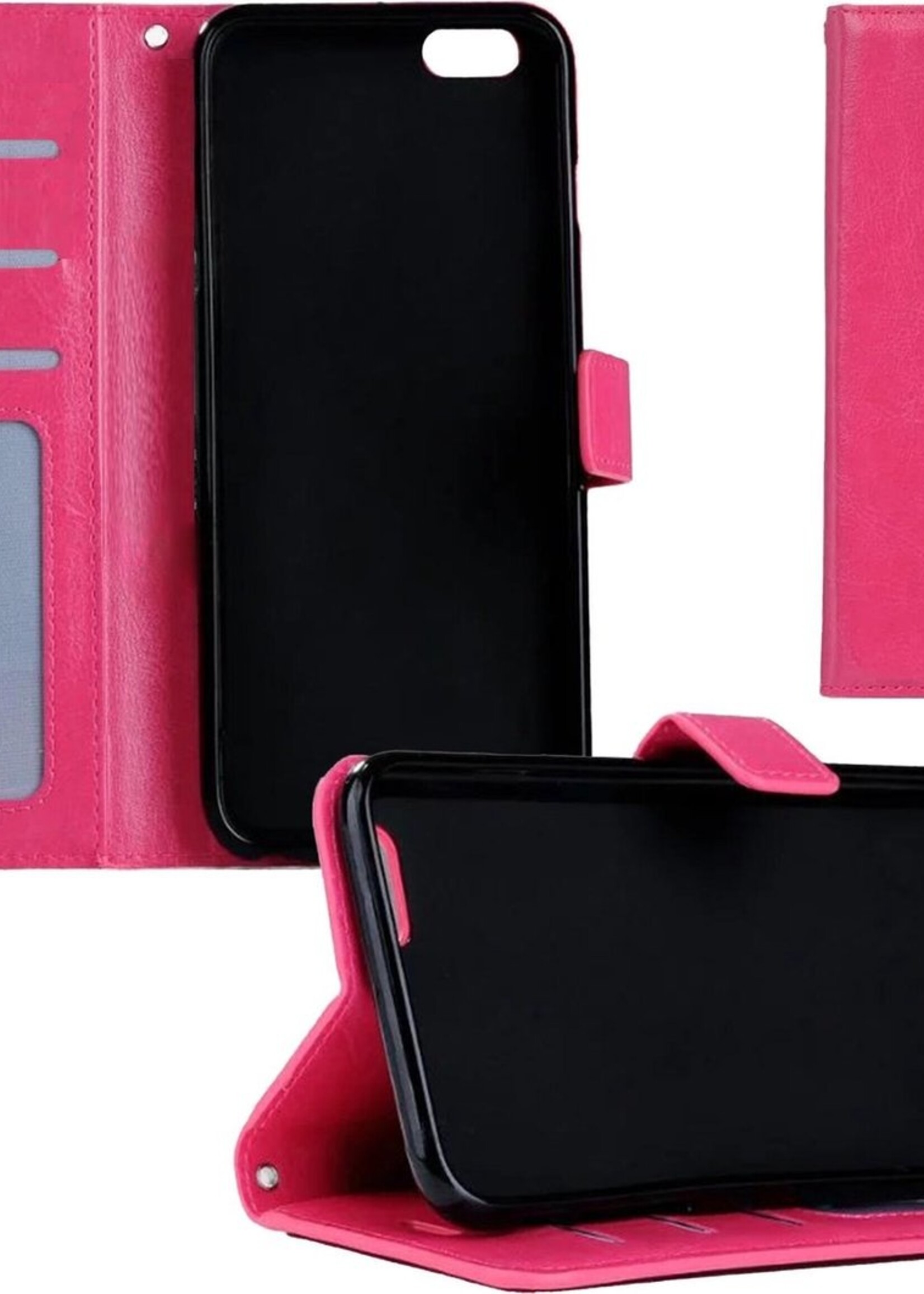 BTH Hoesje Geschikt voor iPhone 5 Hoesje Book Case Hoes Portemonnee Cover Walletcase - Hoes Geschikt voor iPhone 5 Hoes Bookcase Hoesje - Donkerroze