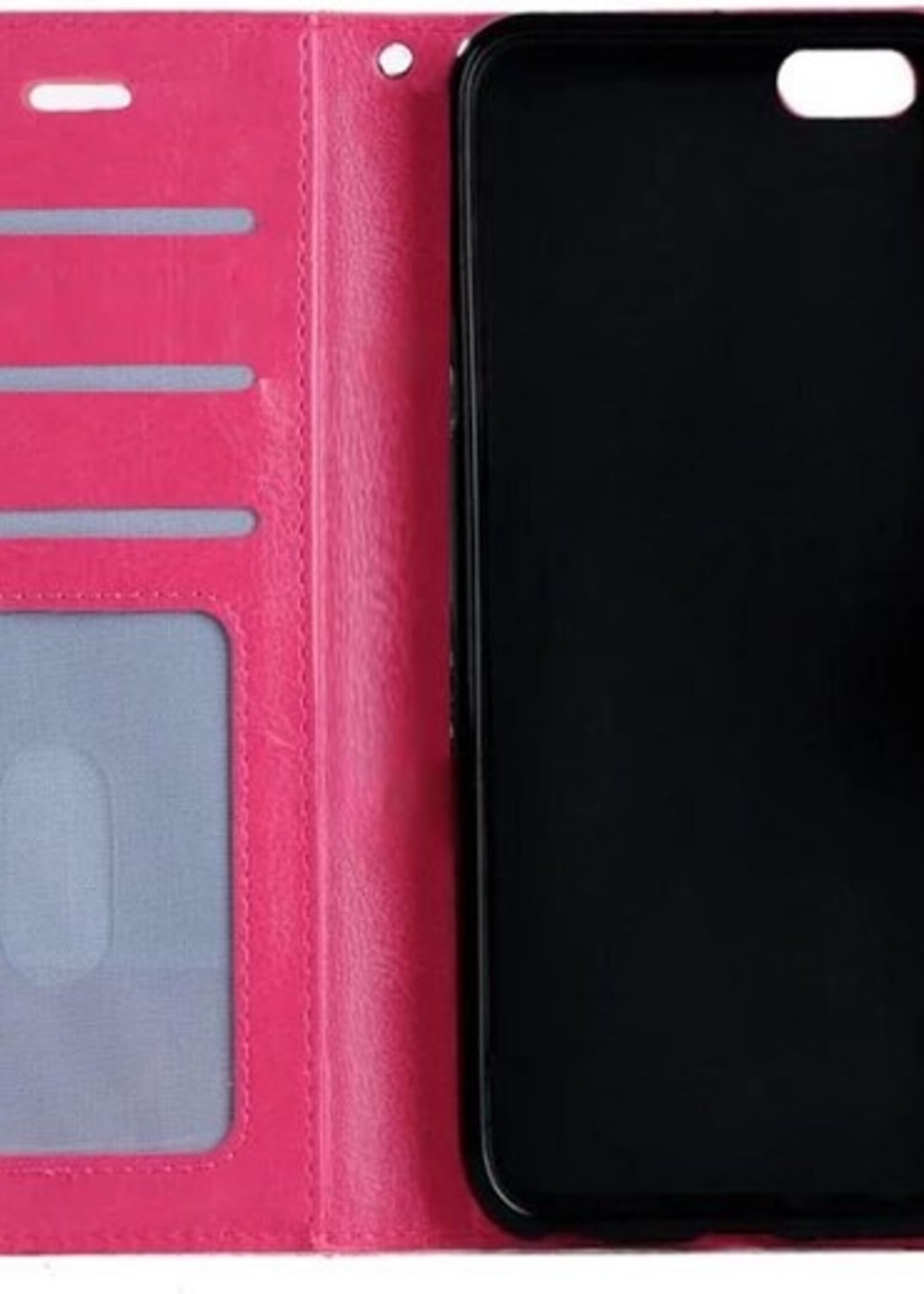 BTH Hoesje Geschikt voor iPhone 5 Hoesje Book Case Hoes Portemonnee Cover Walletcase - Hoes Geschikt voor iPhone 5 Hoes Bookcase Hoesje - Donkerroze