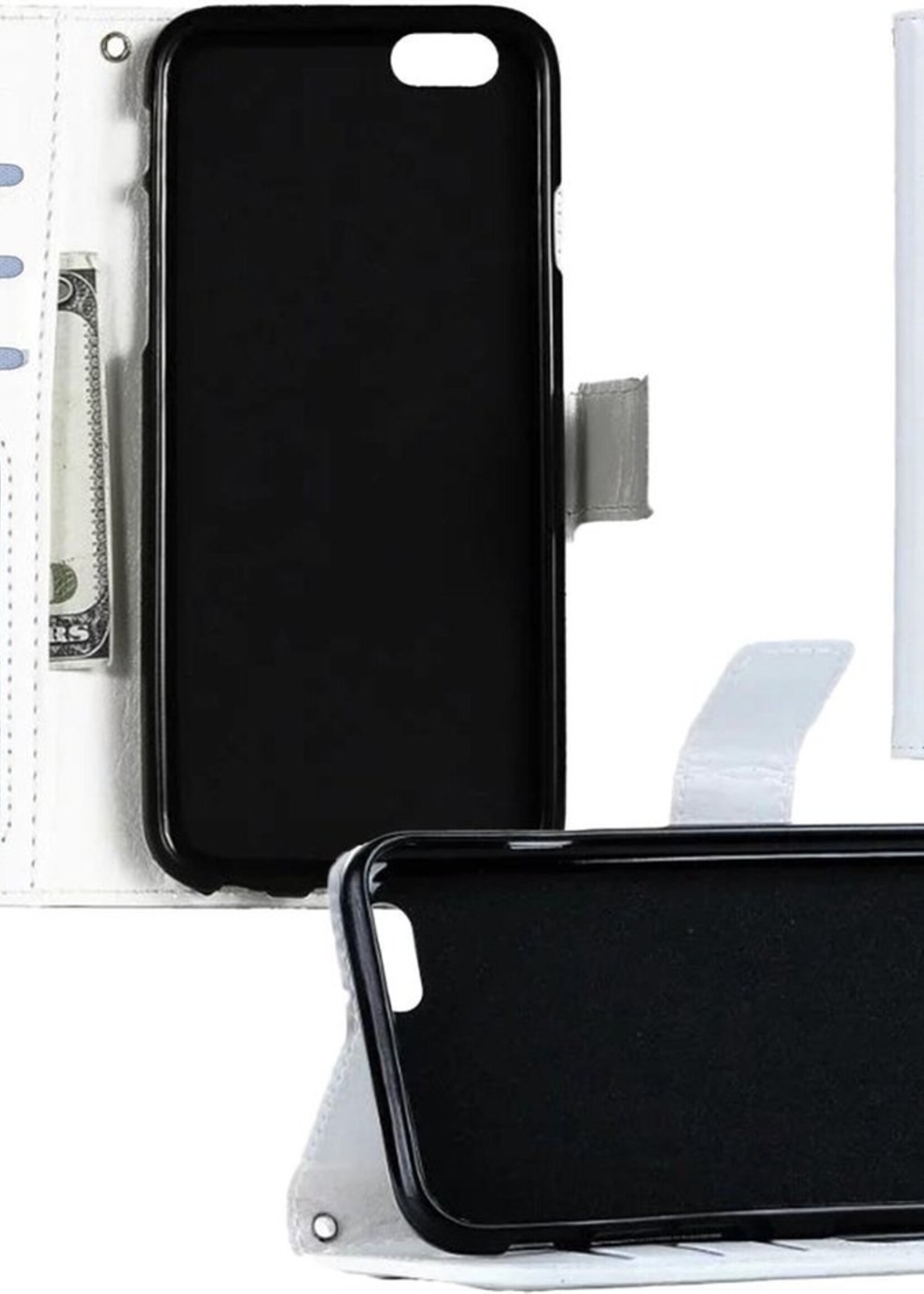 BTH Hoesje Geschikt voor iPhone 5s Hoesje Book Case Hoes Portemonnee Cover Walletcase - Hoes Geschikt voor iPhone 5s Hoes Bookcase Hoesje - Wit
