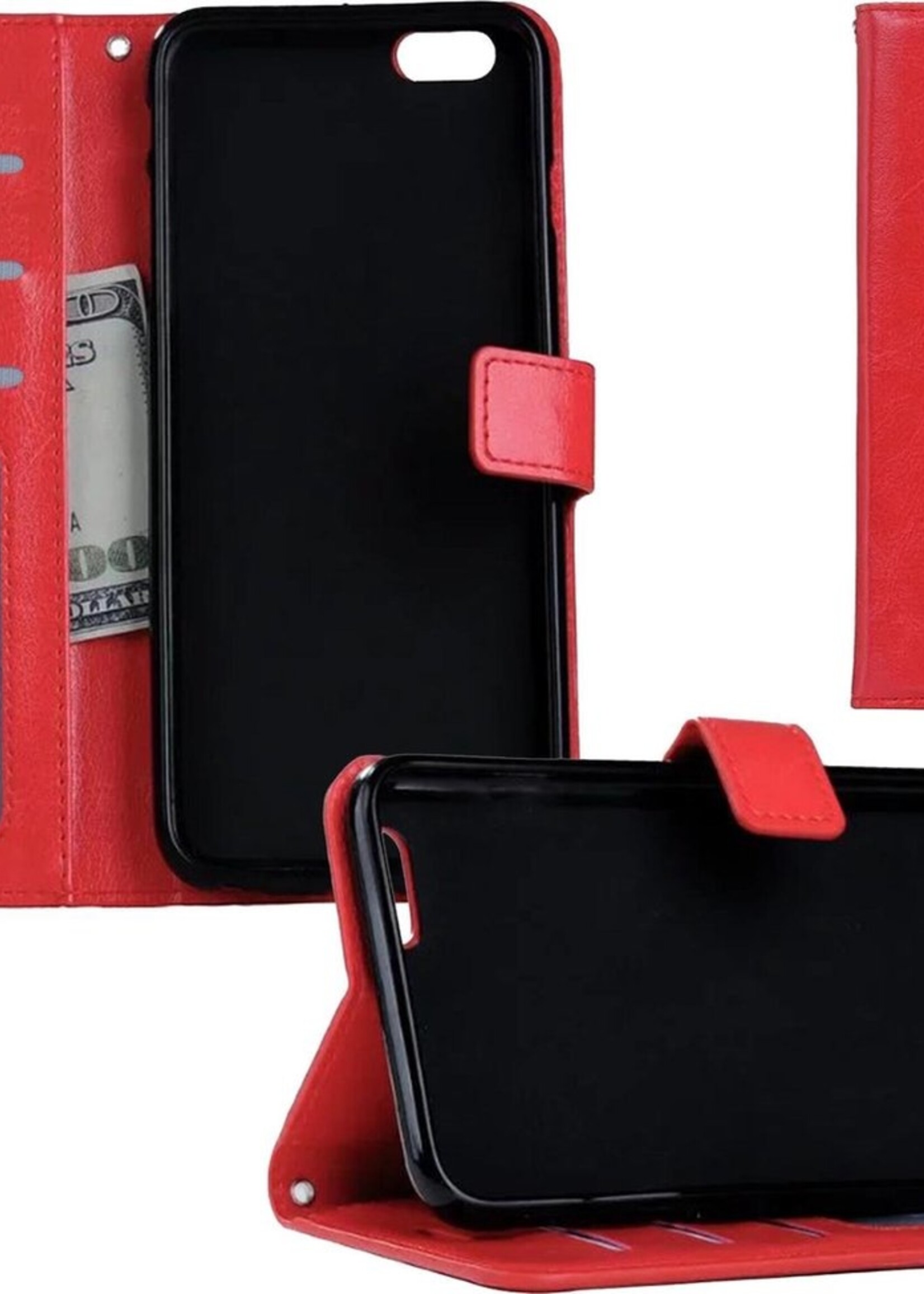 BTH Hoesje Geschikt voor iPhone 5SE Hoesje Book Case Hoes Portemonnee Cover Walletcase - Hoes Geschikt voor iPhone 5SE Hoes Bookcase Hoesje - Rood