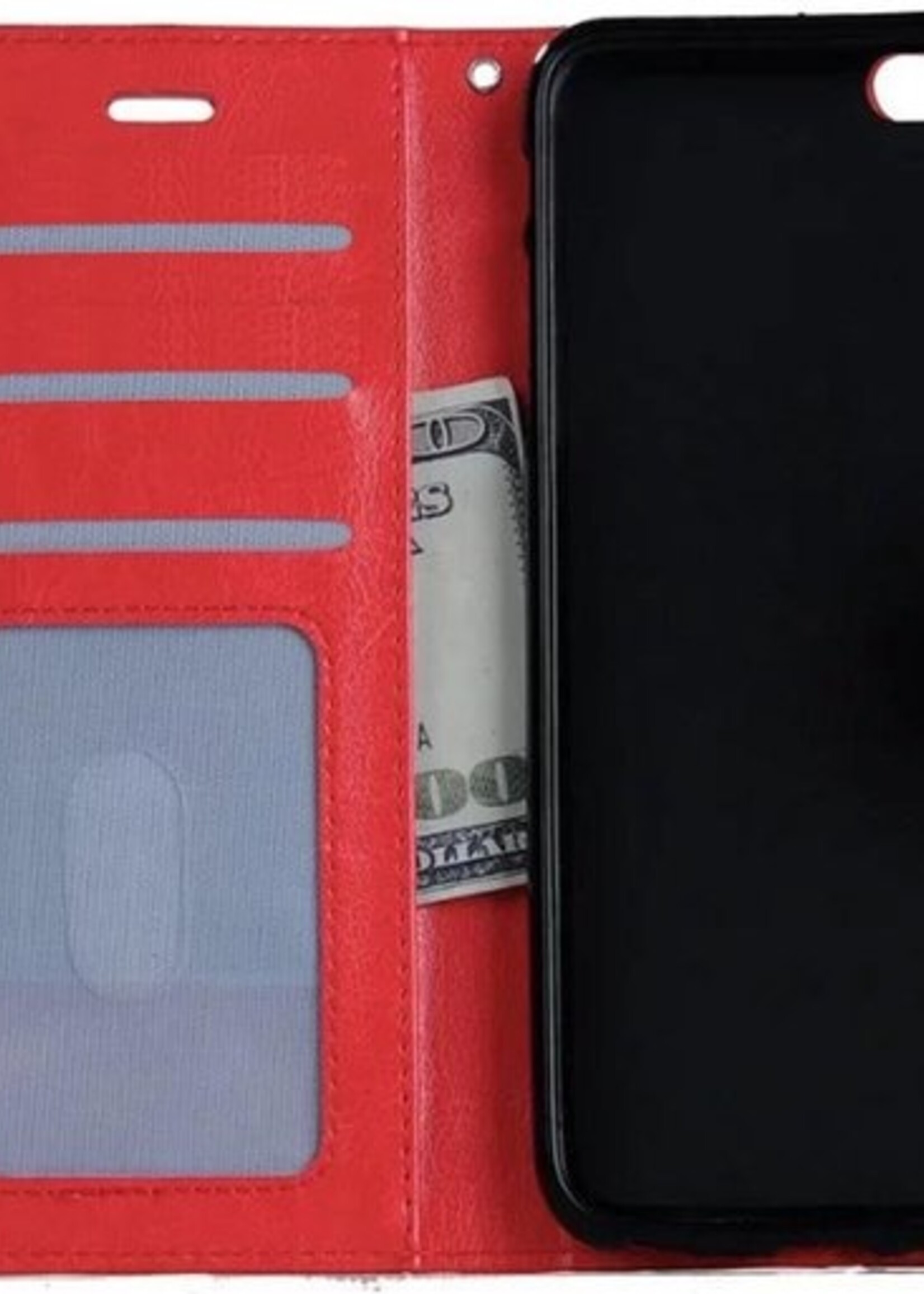 BTH Hoesje Geschikt voor iPhone 5SE Hoesje Book Case Hoes Portemonnee Cover Walletcase - Hoes Geschikt voor iPhone 5SE Hoes Bookcase Hoesje - Rood