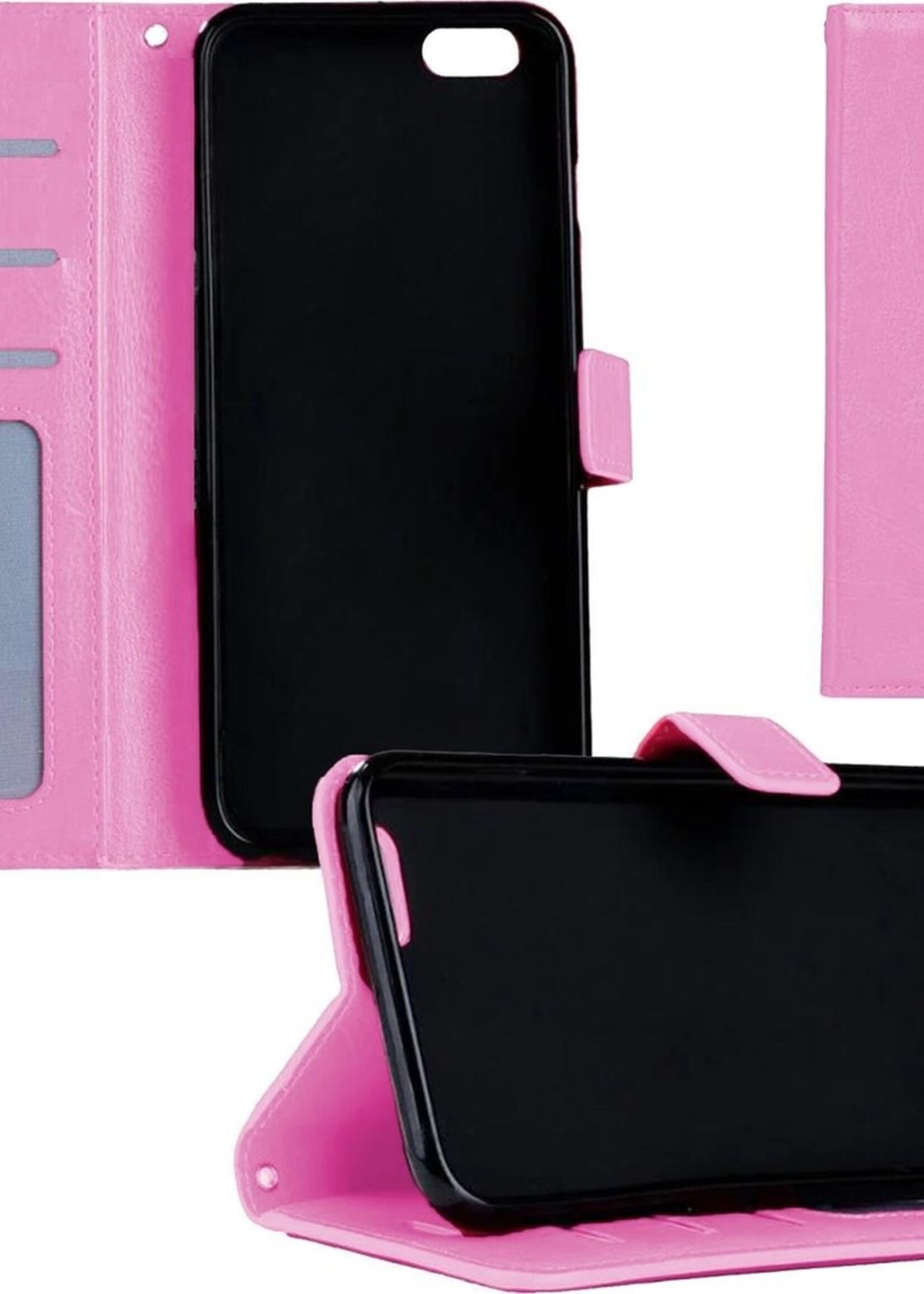 BTH Hoesje Geschikt voor iPhone 5SE Hoesje Book Case Hoes Portemonnee Cover Walletcase - Hoes Geschikt voor iPhone 5SE Hoes Bookcase Hoesje - Licht Roze