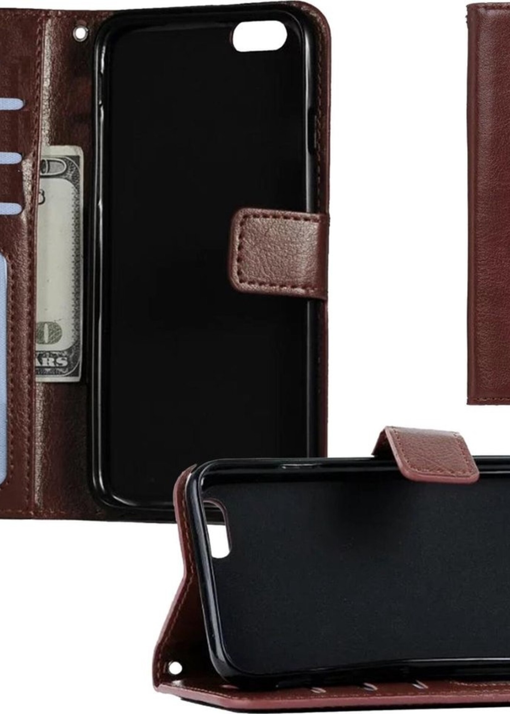 BTH Hoesje Geschikt voor iPhone 5SE Hoesje Book Case Hoes Portemonnee Cover Walletcase - Hoes Geschikt voor iPhone 5SE Hoes Bookcase Hoesje - Bruin
