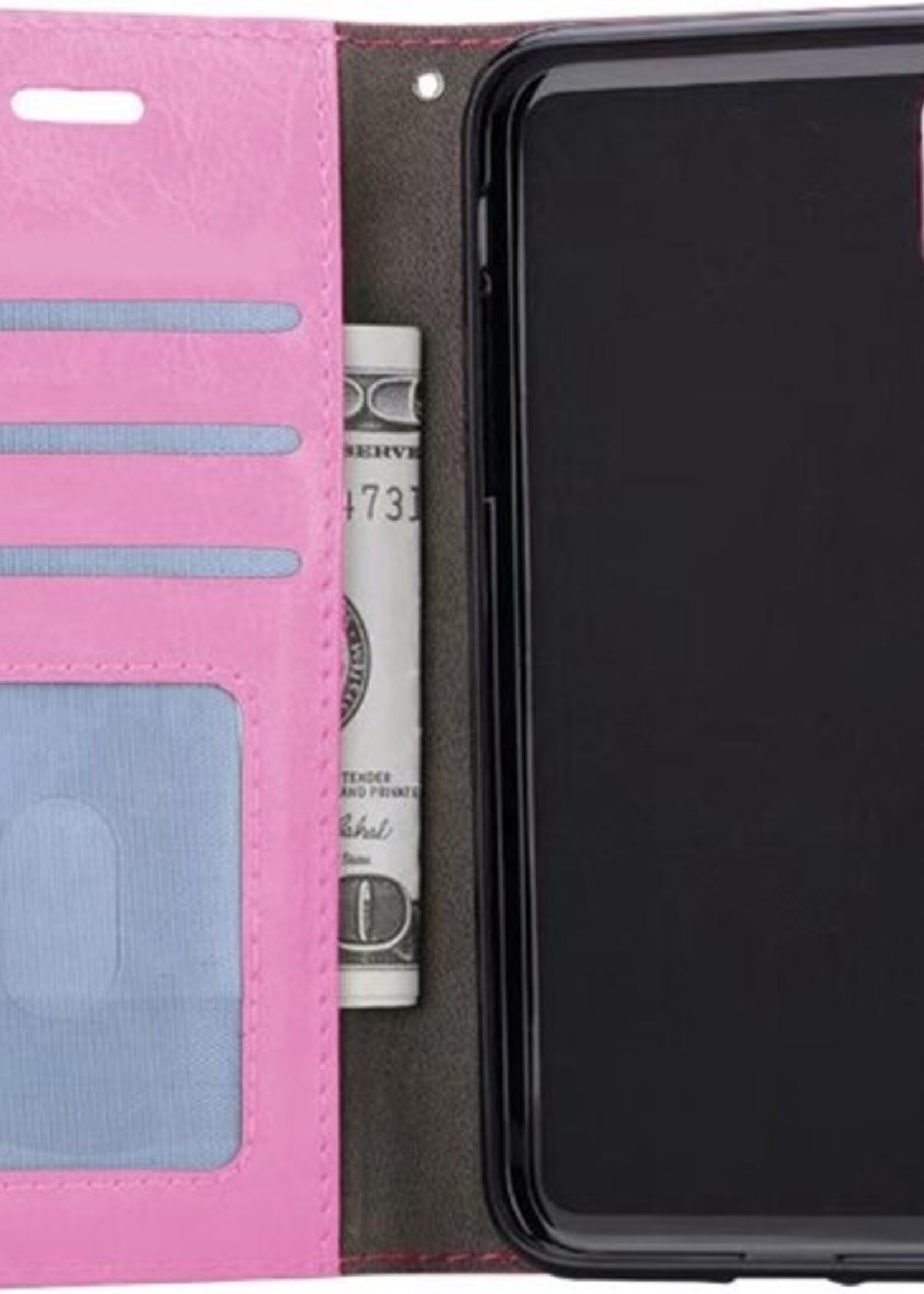 BTH Hoesje Geschikt voor iPhone X/Xs Hoesje Book Case Hoes Portemonnee Cover Walletcase - Hoes Geschikt voor iPhone X/Xs Hoes Bookcase Hoesje - Licht Roze