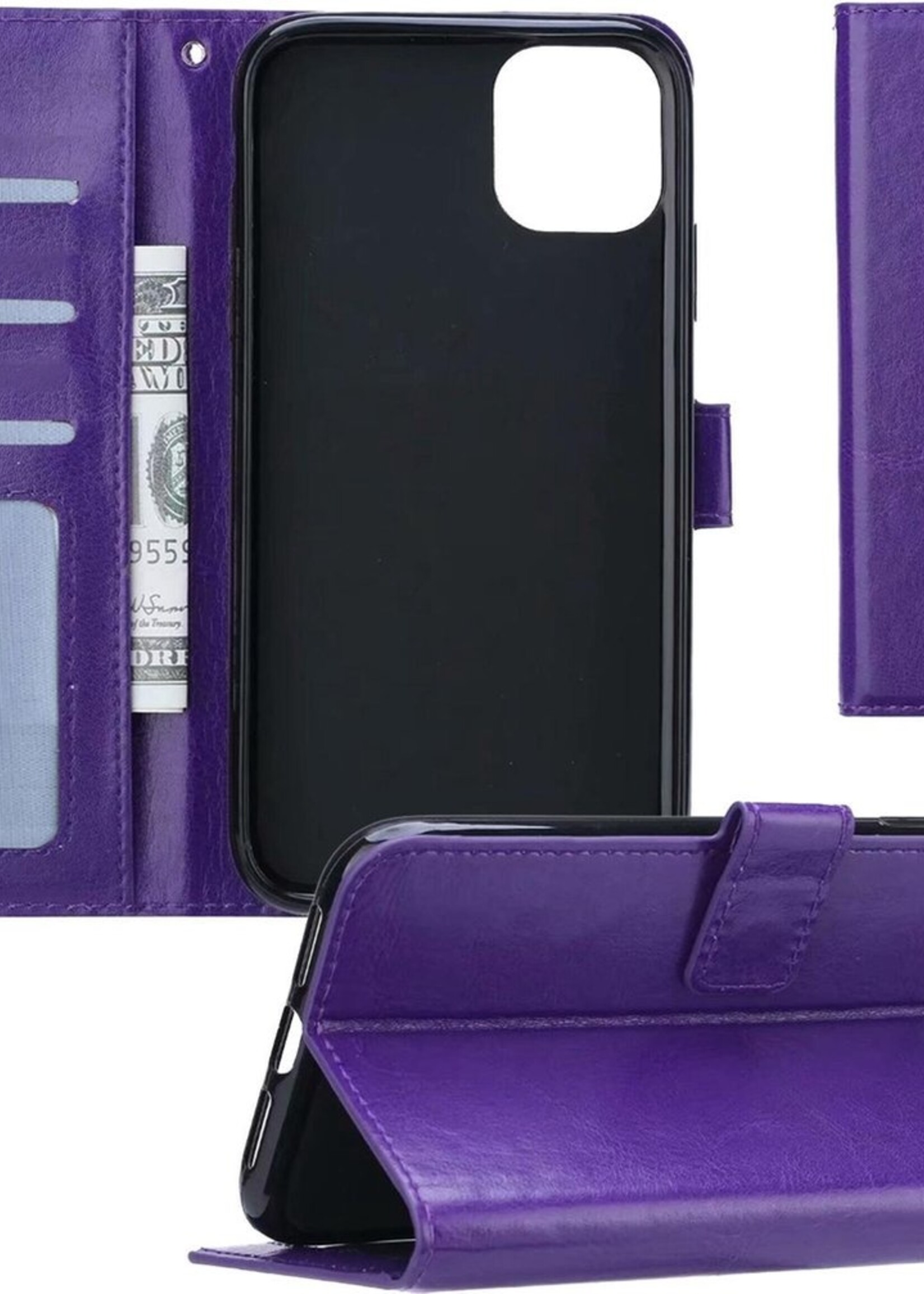 BTH Hoesje Geschikt voor iPhone 11 Pro Hoesje Book Case Hoes Portemonnee Cover Walletcase - Hoes Geschikt voor iPhone 11 Pro Hoes Bookcase Hoesje - Paars