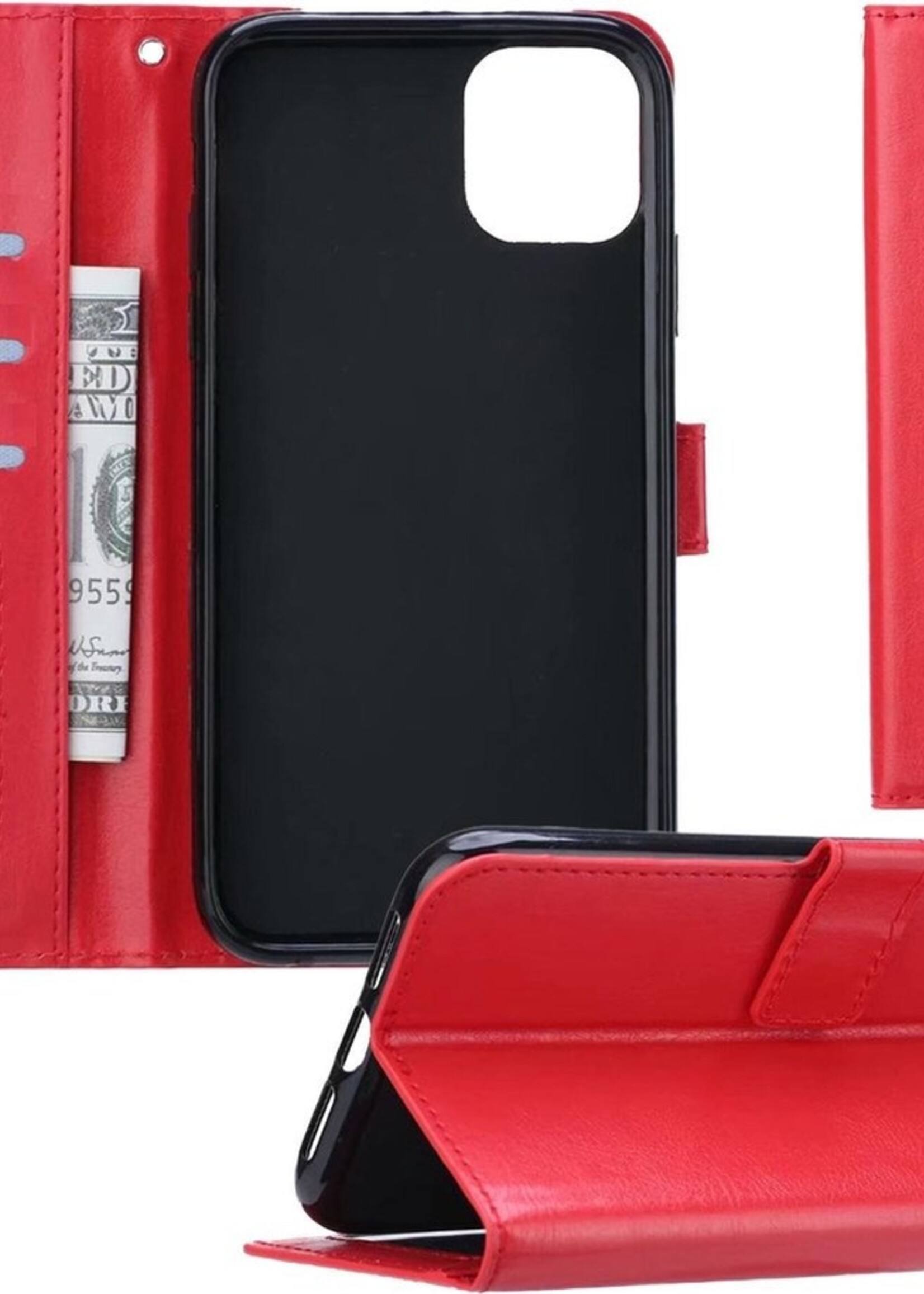 BTH Hoesje Geschikt voor iPhone 11 Pro Max Hoesje Book Case Hoes Portemonnee Cover Walletcase - Hoes Geschikt voor iPhone 11 Pro Max Hoes Bookcase Hoesje - Rood