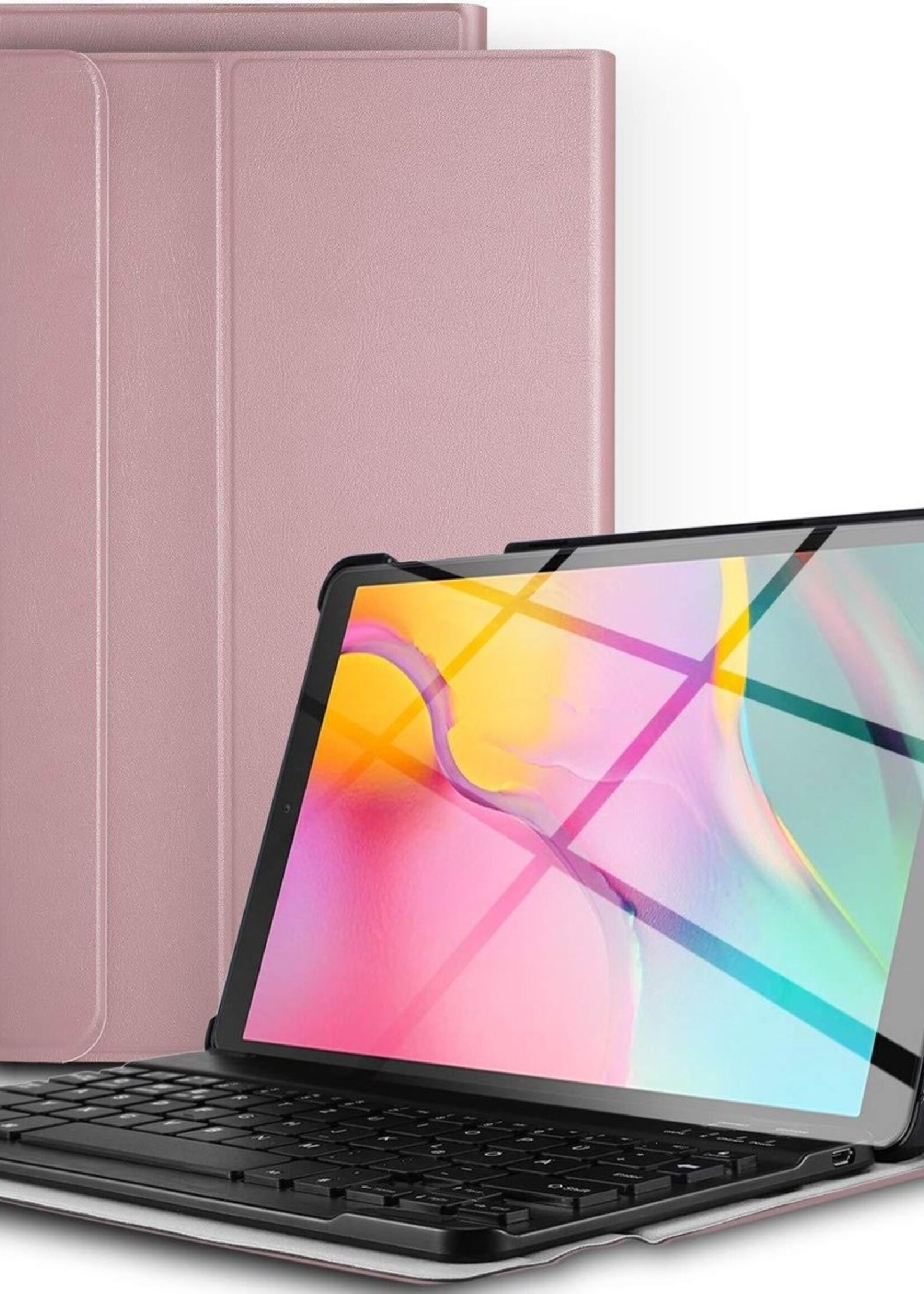 BTH Hoes Geschikt voor Samsung Galaxy Tab A 10.1 2019 Hoes Toetsenbord Hoesje Keyboard Case Cover - Hoesje Geschikt voor Samsung Tab A 10.1 (2019) Hoes Toetsenbord Case - Rosé goud