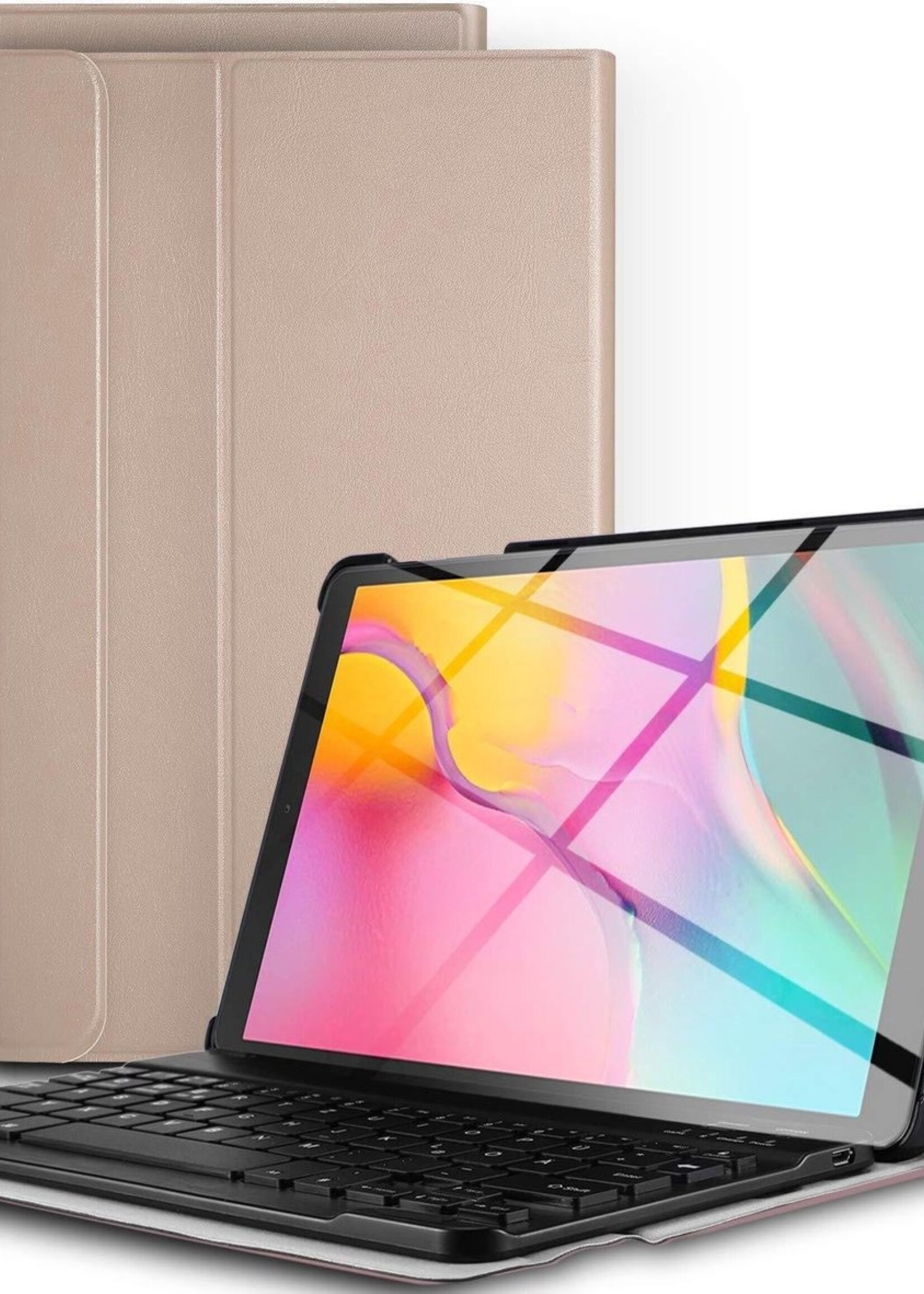 BTH Hoes Geschikt voor Samsung Galaxy Tab A 10.1 2019 Hoes Toetsenbord Hoesje Keyboard Case Cover - Hoesje Geschikt voor Samsung Tab A 10.1 (2019) Hoes Toetsenbord Case - Goud