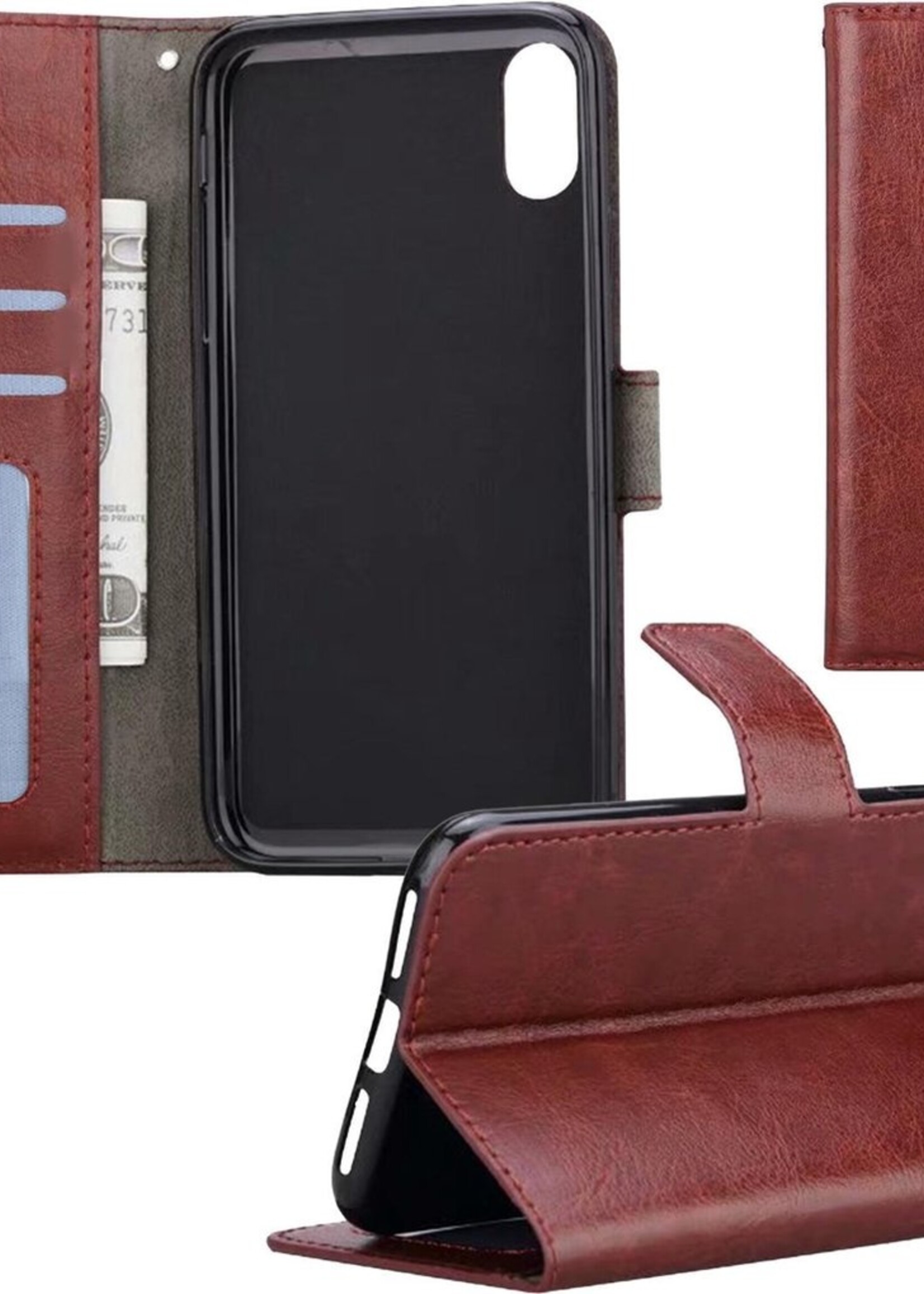 BTH Hoesje Geschikt voor iPhone X/Xs Hoesje Book Case Hoes Portemonnee Cover Walletcase - Hoes Geschikt voor iPhone X/Xs Hoes Bookcase Hoesje - Bruin