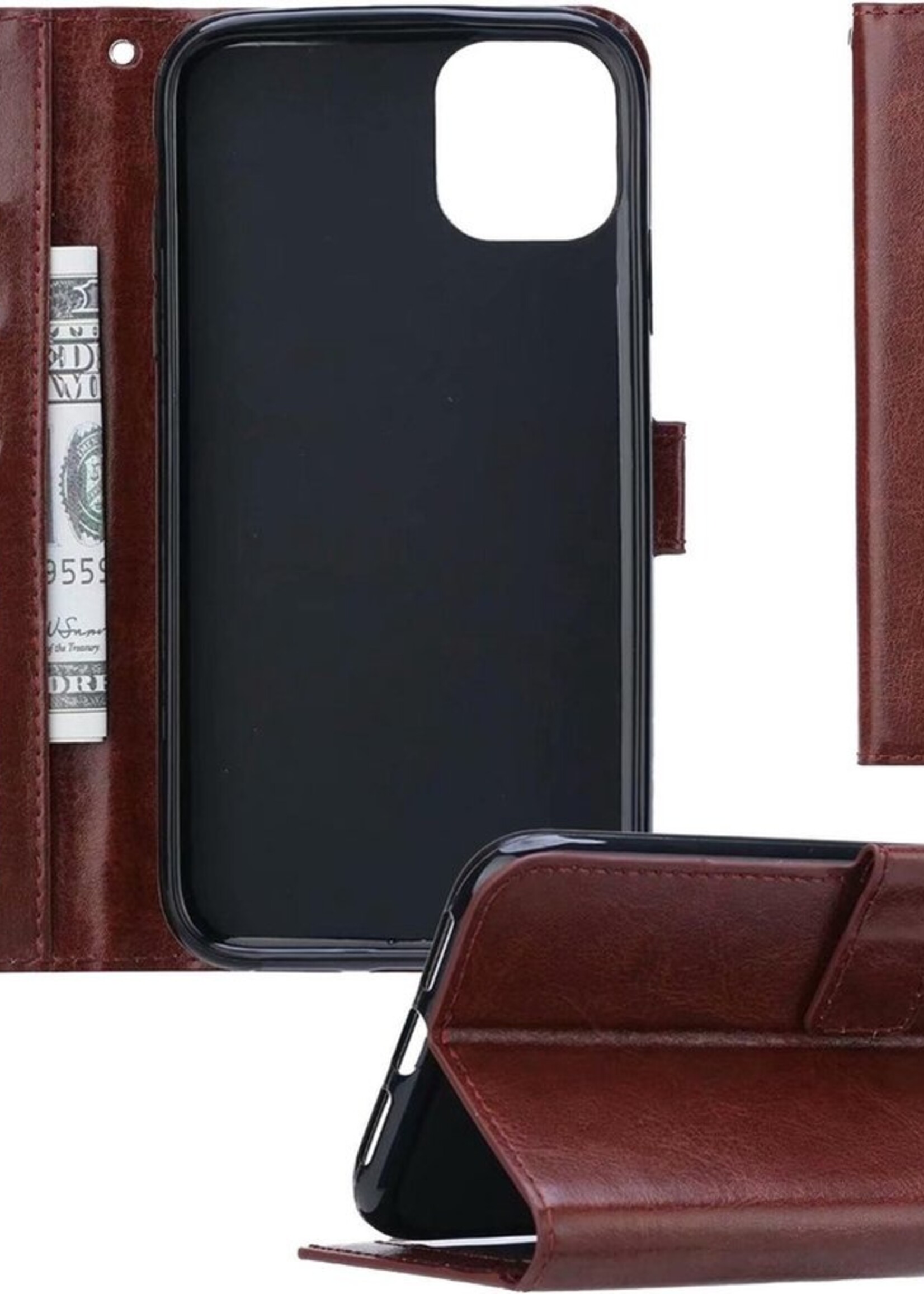 BTH Hoesje Geschikt voor iPhone 11 Pro Hoesje Book Case Hoes Portemonnee Cover Walletcase - Hoes Geschikt voor iPhone 11 Pro Hoes Bookcase Hoesje - Bruin