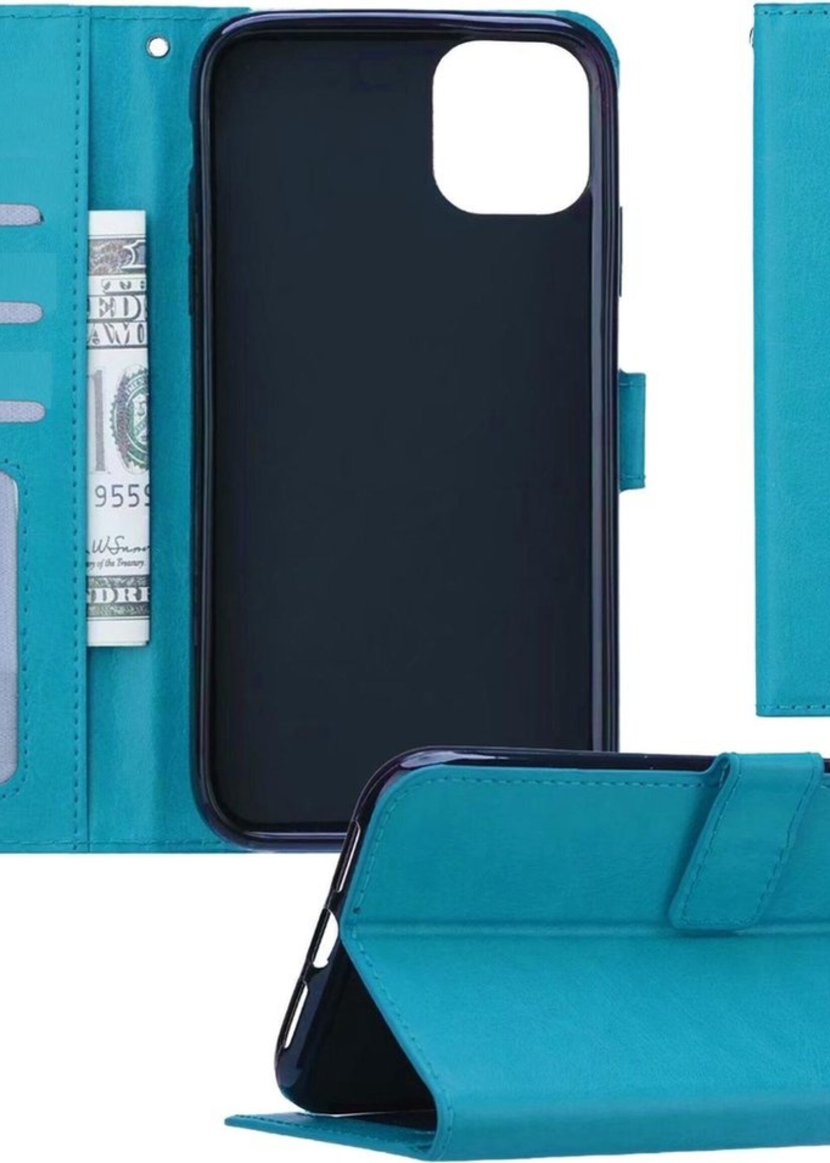BTH Hoesje Geschikt voor iPhone 11 Pro Hoesje Book Case Hoes Portemonnee Cover Walletcase - Hoes Geschikt voor iPhone 11 Pro Hoes Bookcase Hoesje - Turquoise