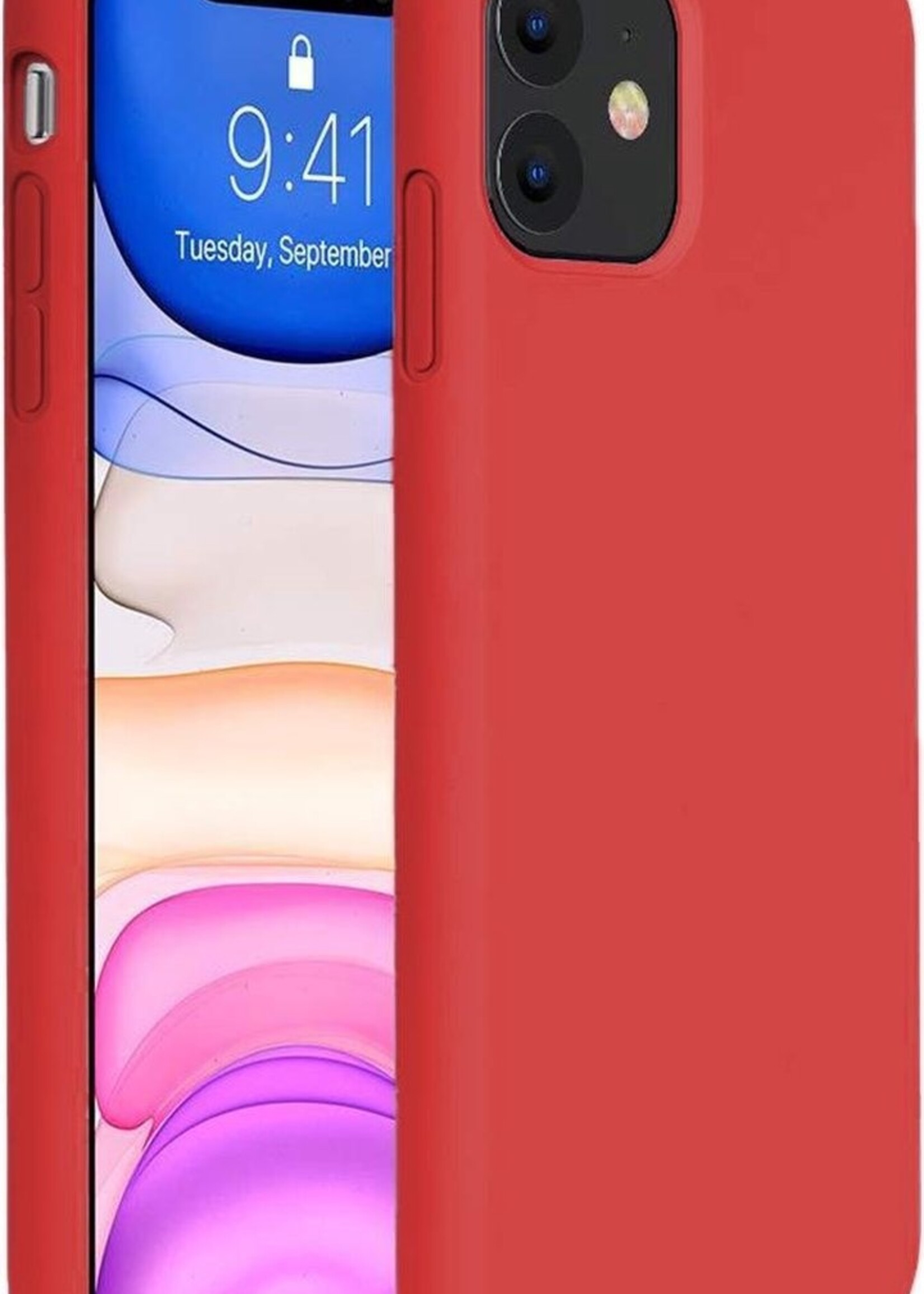 BTH Hoesje Geschikt voor iPhone 11 Hoesje Siliconen Case Hoes - Hoes Geschikt voor iPhone 11 Hoes Cover Case - Rood