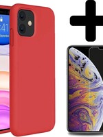 BTH BTH iPhone 11 Hoesje Siliconen Case Cover Rood Met Screenprotector Glas