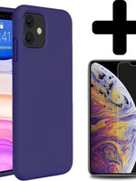 BTH BTH iPhone 11 Hoesje Siliconen Case Cover Donker Blauw Met Screenprotector