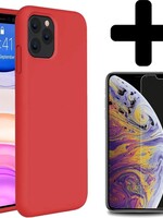 BTH BTH iPhone 11 Pro Hoesje Siliconen Case Cover Rood Met Screenprotector Glas