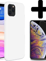BTH BTH iPhone 11 Pro Hoesje Siliconen Case Cover Wit Met Screenprotector Glas