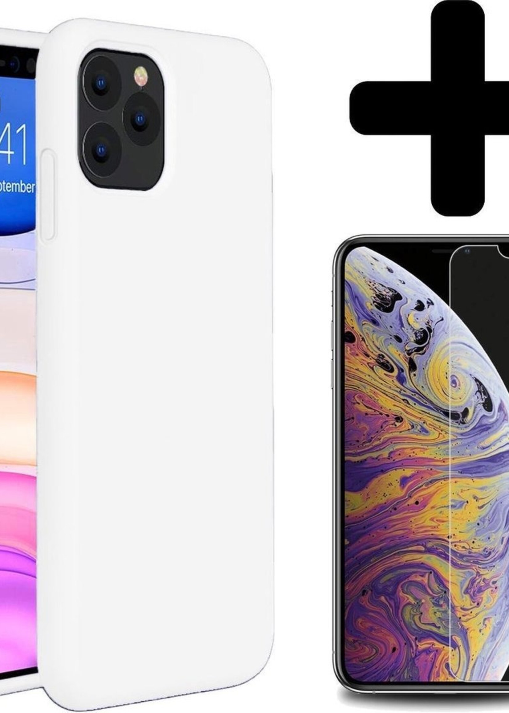 BTH Hoesje Geschikt voor iPhone 11 Pro Hoesje Siliconen Case Hoes Met Screenprotector - Hoes Geschikt voor iPhone 11 Pro Hoes Cover Case - Wit