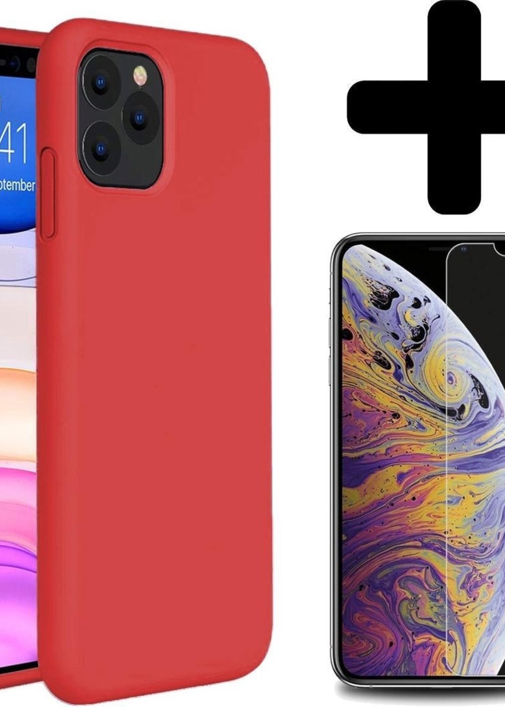 BTH Hoesje Geschikt voor iPhone 11 Pro Max Hoesje Siliconen Case Hoes Met Screenprotector - Hoes Geschikt voor iPhone 11 Pro Max Hoes Cover Case - Rood