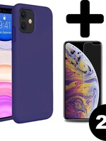 BTH BTH iPhone 11 Hoesje Siliconen Cover Donker Blauw Met 2x Screenprotector
