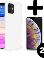 BTH BTH iPhone 11 Hoesje Siliconen Cover Wit Met 2x Screenprotector Gehard Glas