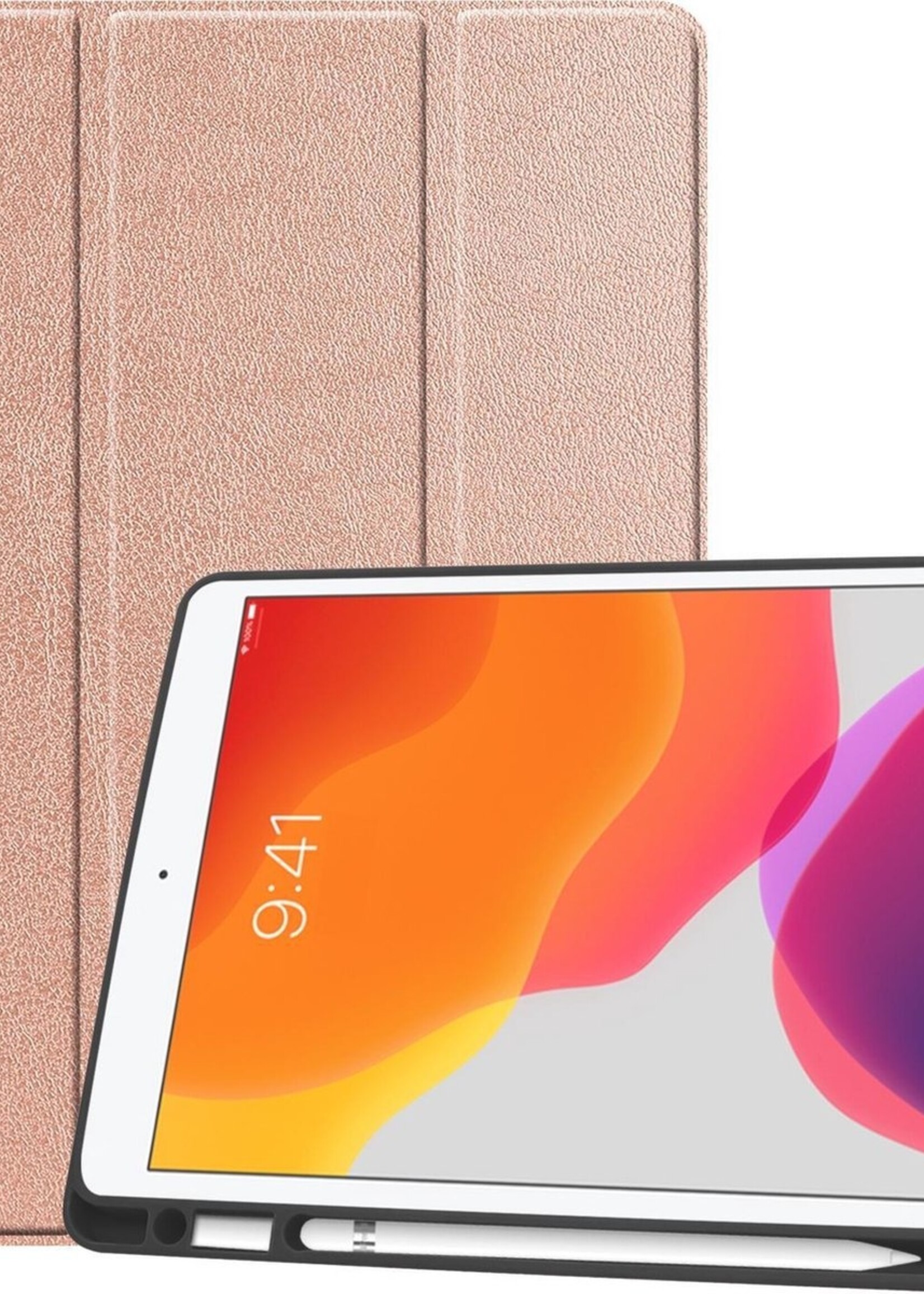 BTH Hoes Geschikt voor iPad 10.2 2019 Hoes Book Case Hoesje Trifold Cover Met Uitsparing Geschikt voor Apple Pencil - Hoesje Geschikt voor iPad 7 Hoesje Bookcase - Rosé goud