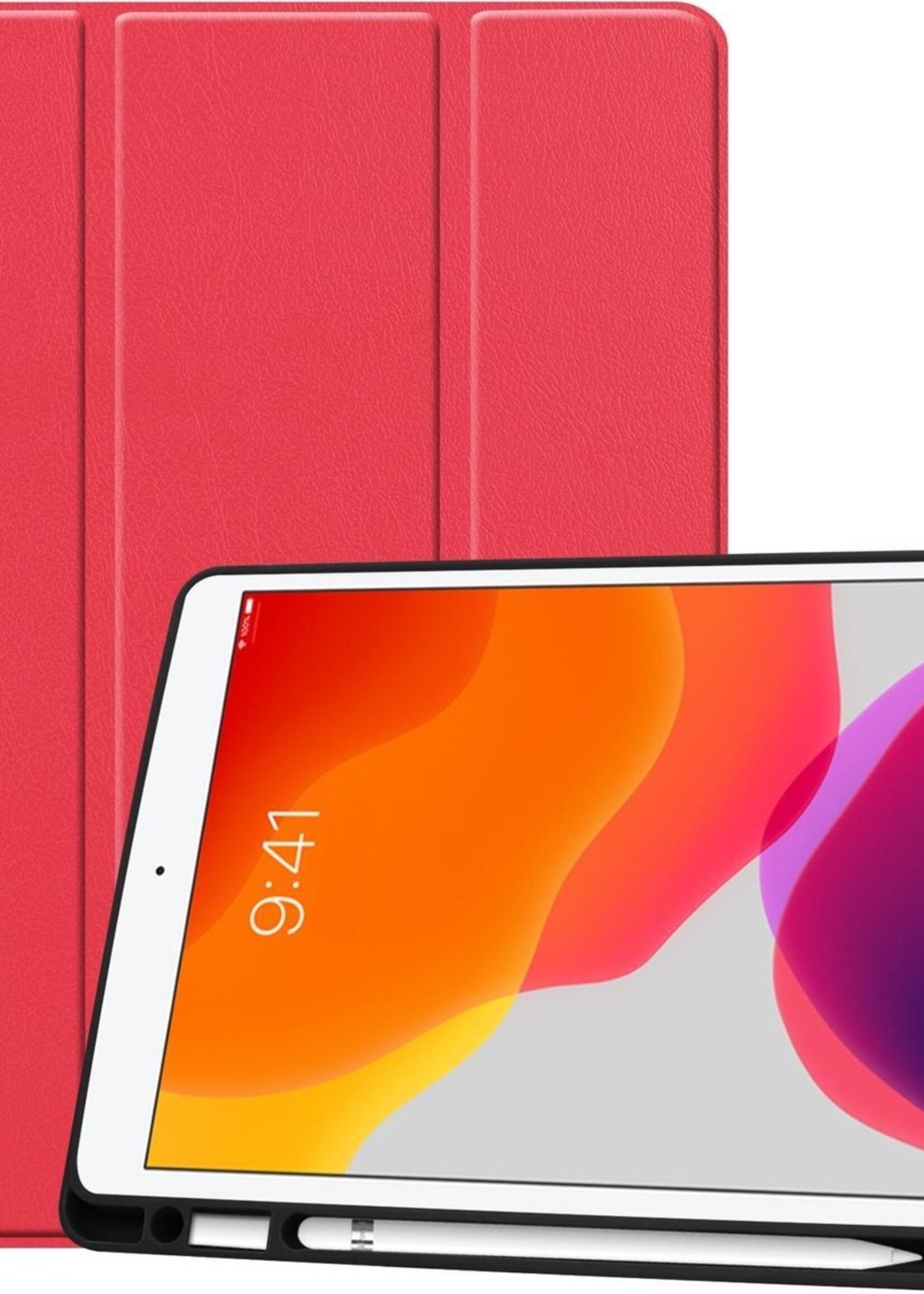 BTH Hoes Geschikt voor iPad 10.2 2019 Hoes Book Case Hoesje Trifold Cover Met Uitsparing Geschikt voor Apple Pencil - Hoesje Geschikt voor iPad 7 Hoesje Bookcase - Rood