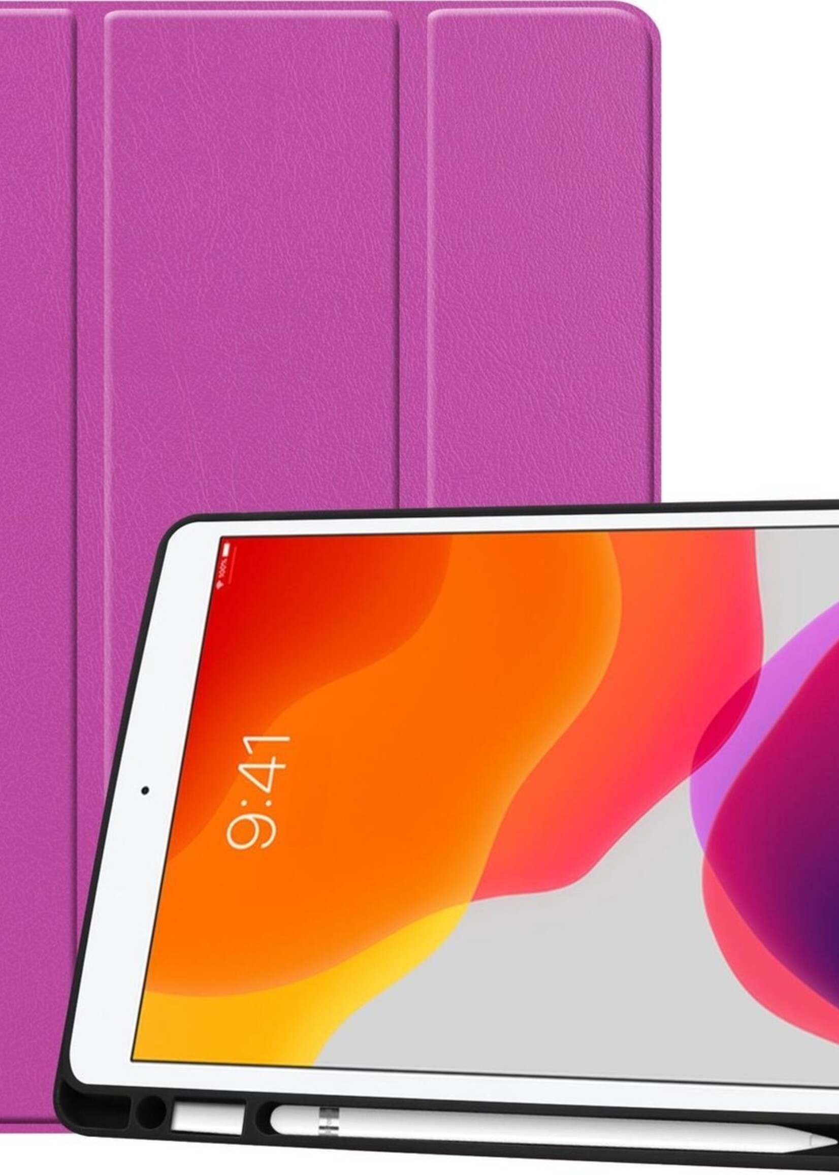 BTH Hoes Geschikt voor iPad 10.2 2019 Hoes Book Case Hoesje Trifold Cover Met Uitsparing Geschikt voor Apple Pencil - Hoesje Geschikt voor iPad 7 Hoesje Bookcase - Paars