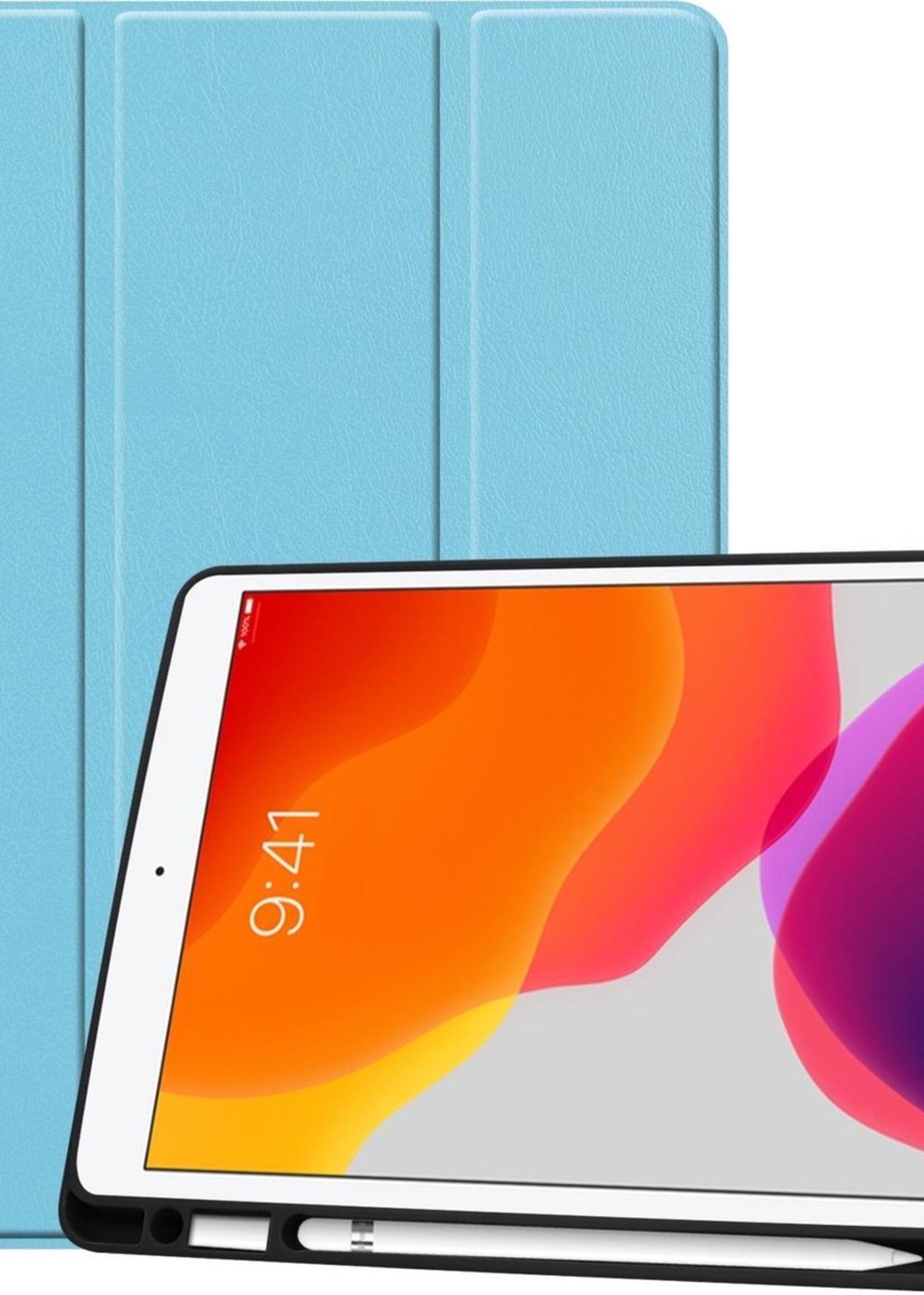 BTH Hoes Geschikt voor iPad 10.2 2019 Hoes Book Case Hoesje Trifold Cover Met Uitsparing Geschikt voor Apple Pencil - Hoesje Geschikt voor iPad 7 Hoesje Bookcase - Blauw