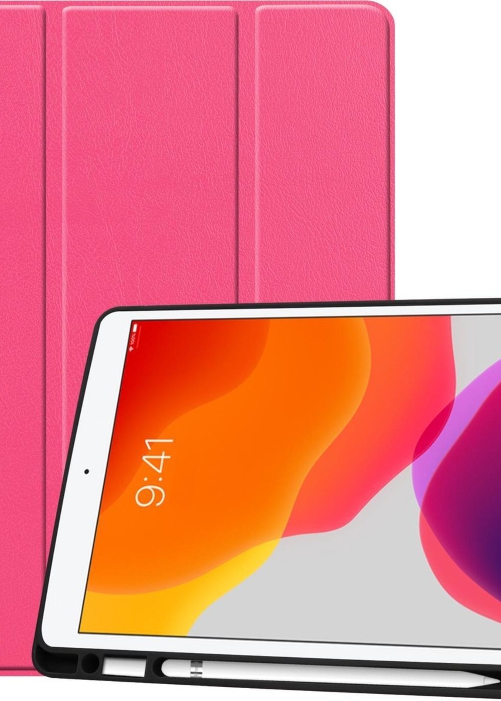 BTH Hoes Geschikt voor iPad 10.2 2019 Hoes Book Case Hoesje Trifold Cover Met Uitsparing Geschikt voor Apple Pencil - Hoesje Geschikt voor iPad 7 Hoesje Bookcase - Roze