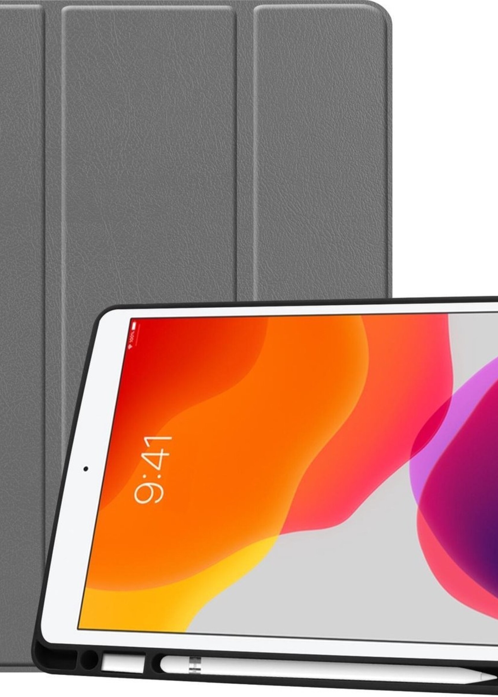 BTH Hoes Geschikt voor iPad 10.2 2019 Hoes Book Case Hoesje Trifold Cover Met Uitsparing Geschikt voor Apple Pencil - Hoesje Geschikt voor iPad 7 Hoesje Bookcase - Grijs