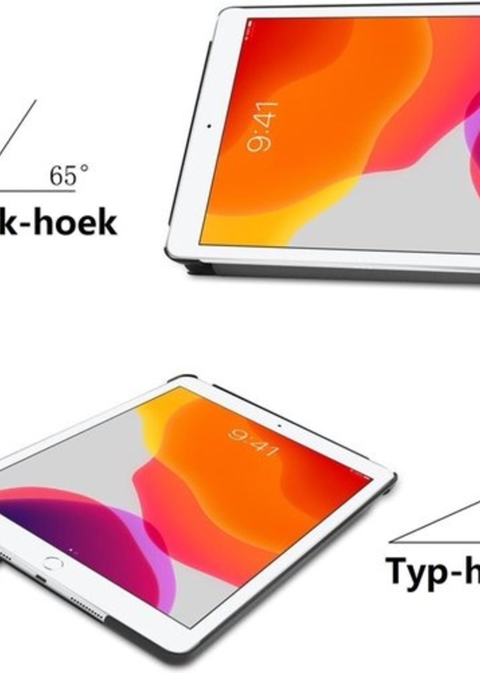 BTH Hoes Geschikt voor iPad 10.2 2019 Hoes Book Case Hoesje Trifold Cover - Hoesje Geschikt voor iPad 7 Hoesje Bookcase - Zwart