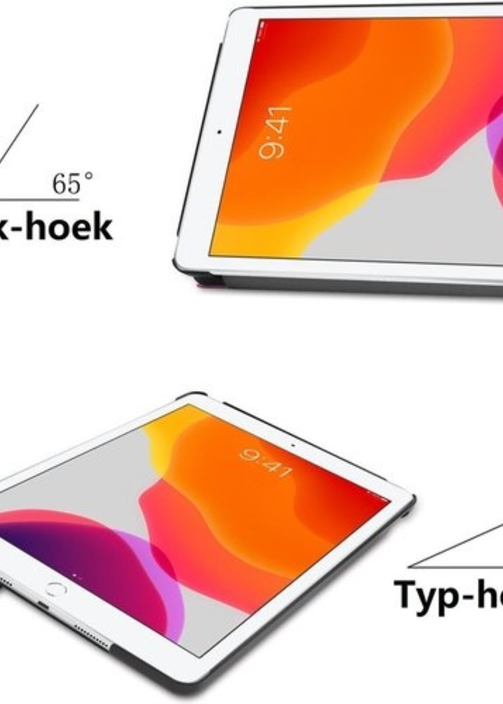 BTH Hoes Geschikt voor iPad 10.2 2019 Hoes Book Case Hoesje Trifold Cover - Hoesje Geschikt voor iPad 7 Hoesje Bookcase - Paars
