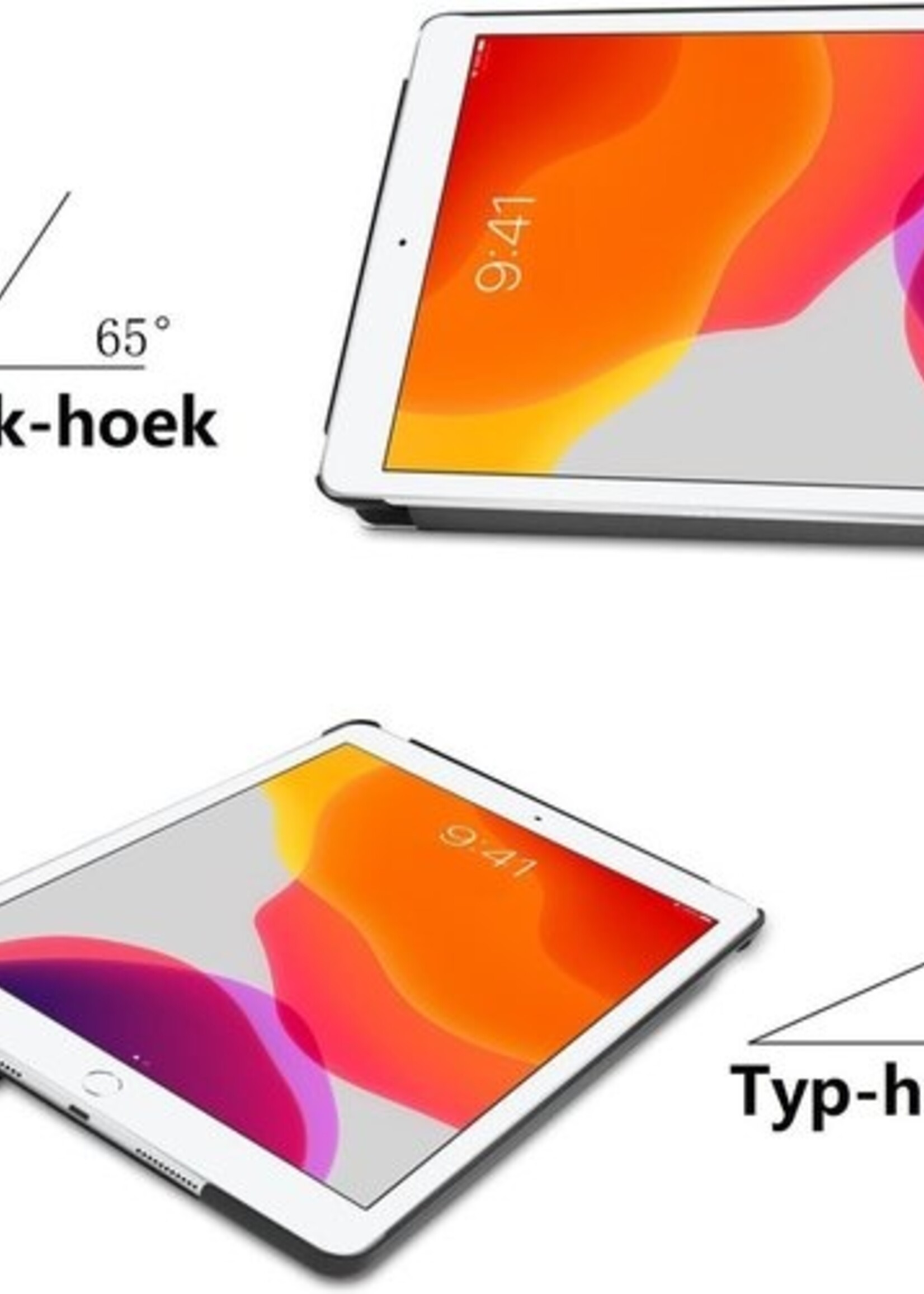 BTH Hoes Geschikt voor iPad 10.2 2019 Hoes Book Case Hoesje Trifold Cover - Hoesje Geschikt voor iPad 7 Hoesje Bookcase - Wit